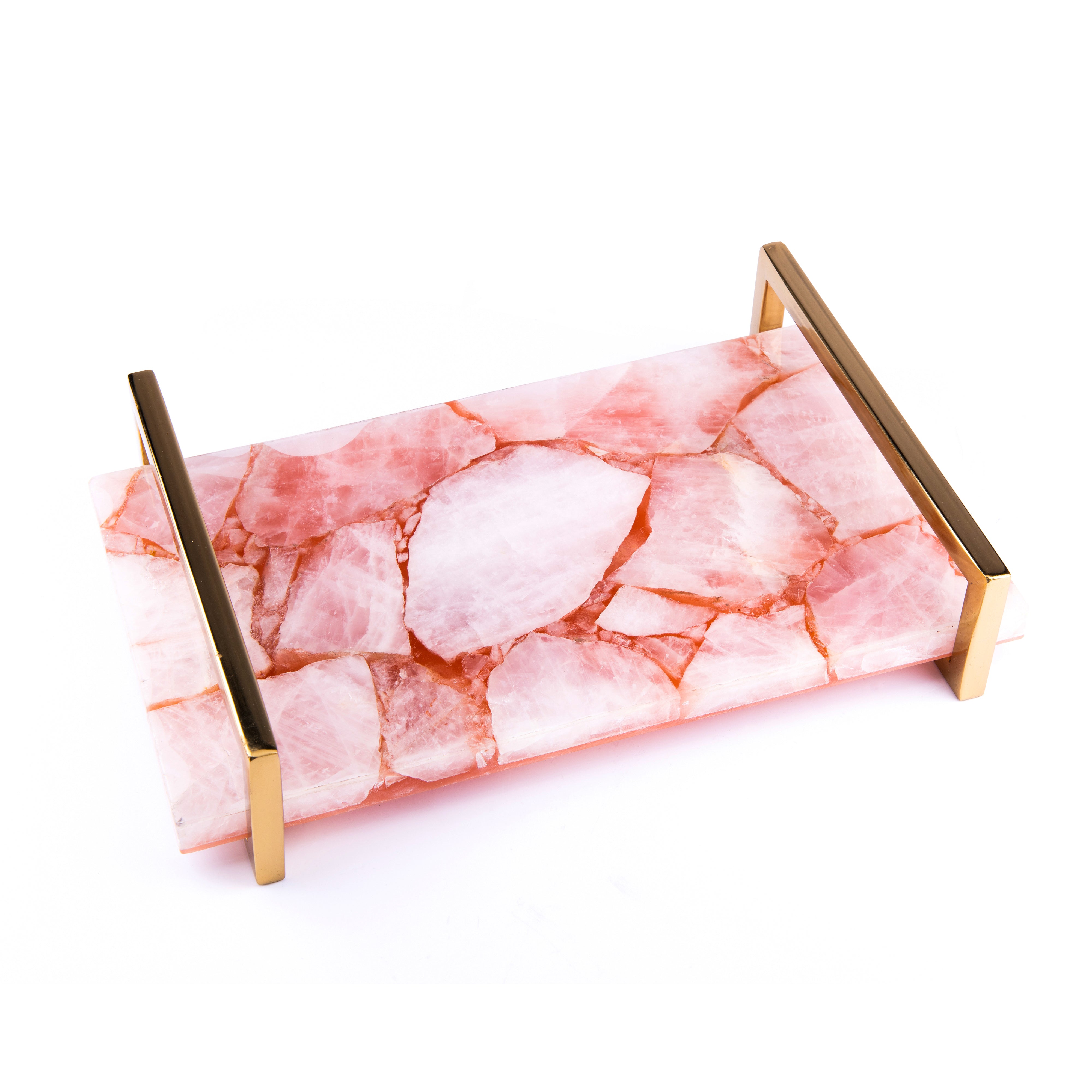 Two's Company. Quartz Decorative Tray with Stainless Steel Handles. Large Size