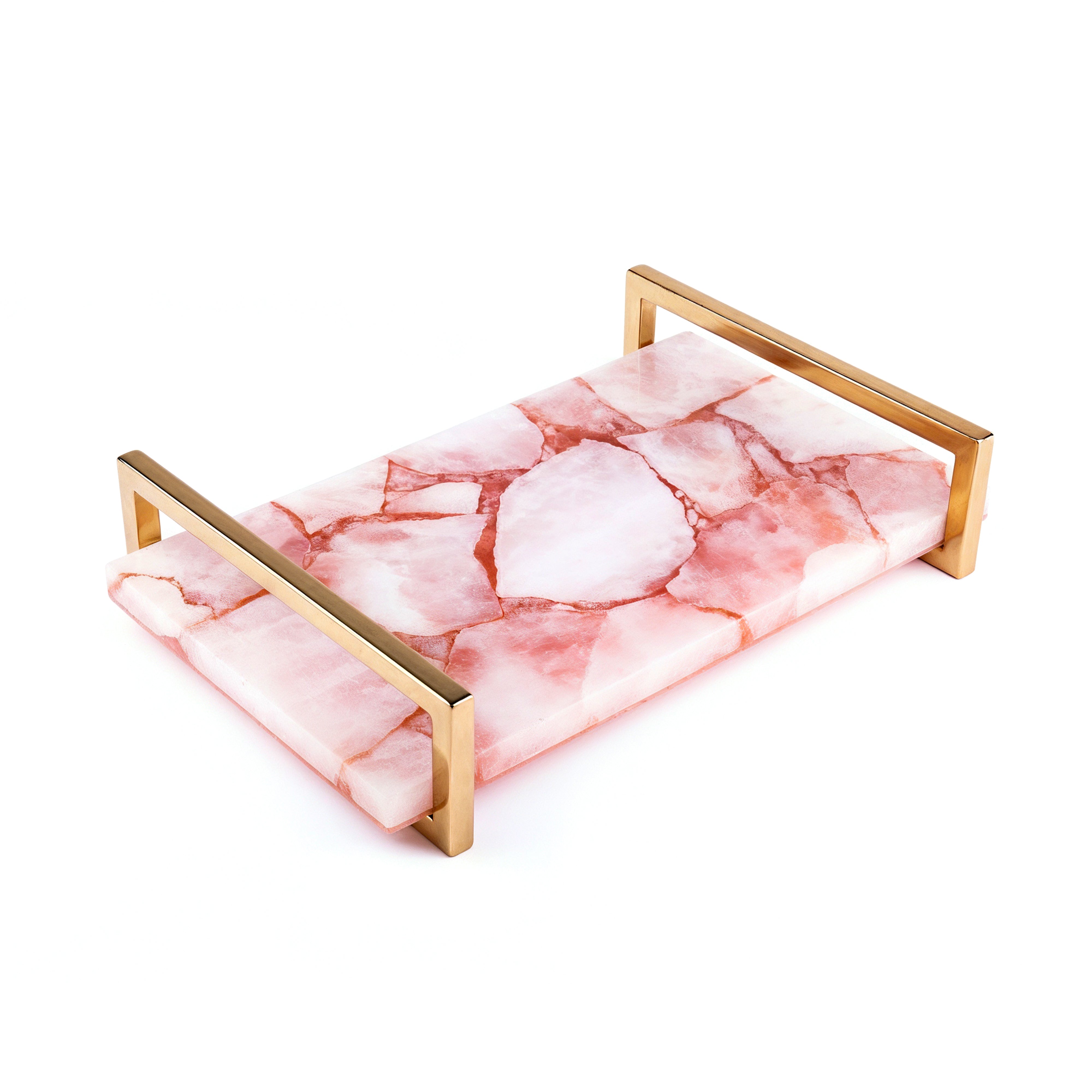 Two's Company. Quartz Decorative Tray with Stainless Steel Handles. Large Size