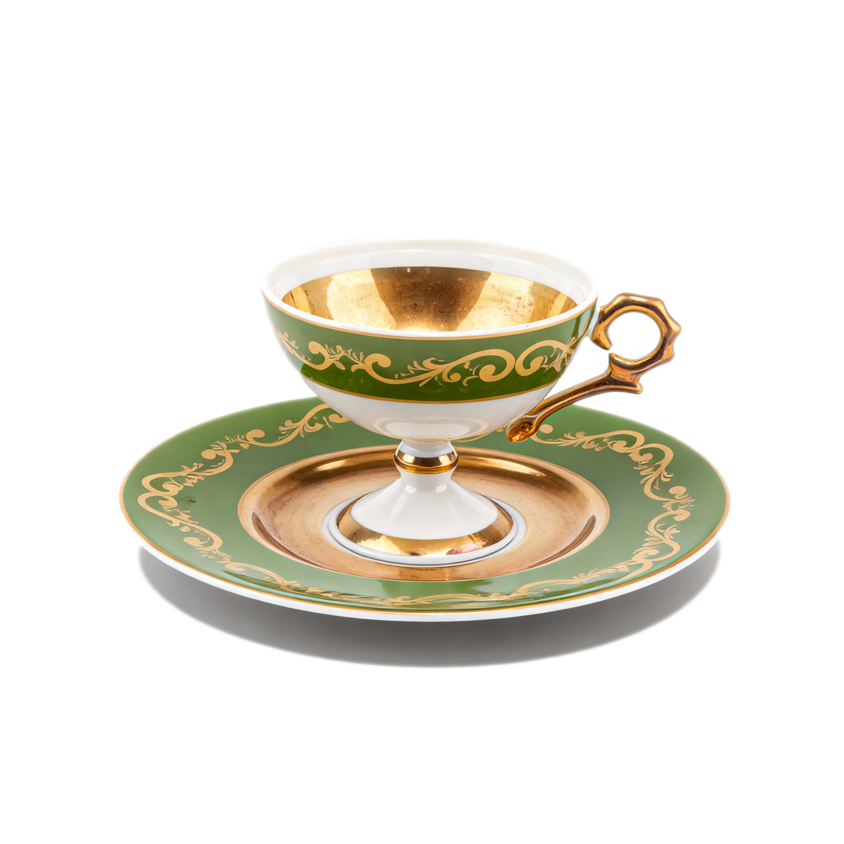 Idée Art Exclusive. Set of Porcelain Coffee Cups & Saucers. 4 Pieces. Small Size