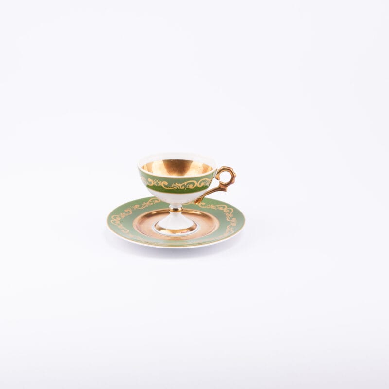 Idée Art Exclusive. Set of Porcelain Coffee Cups & Saucers. 4 Pieces. Small Size