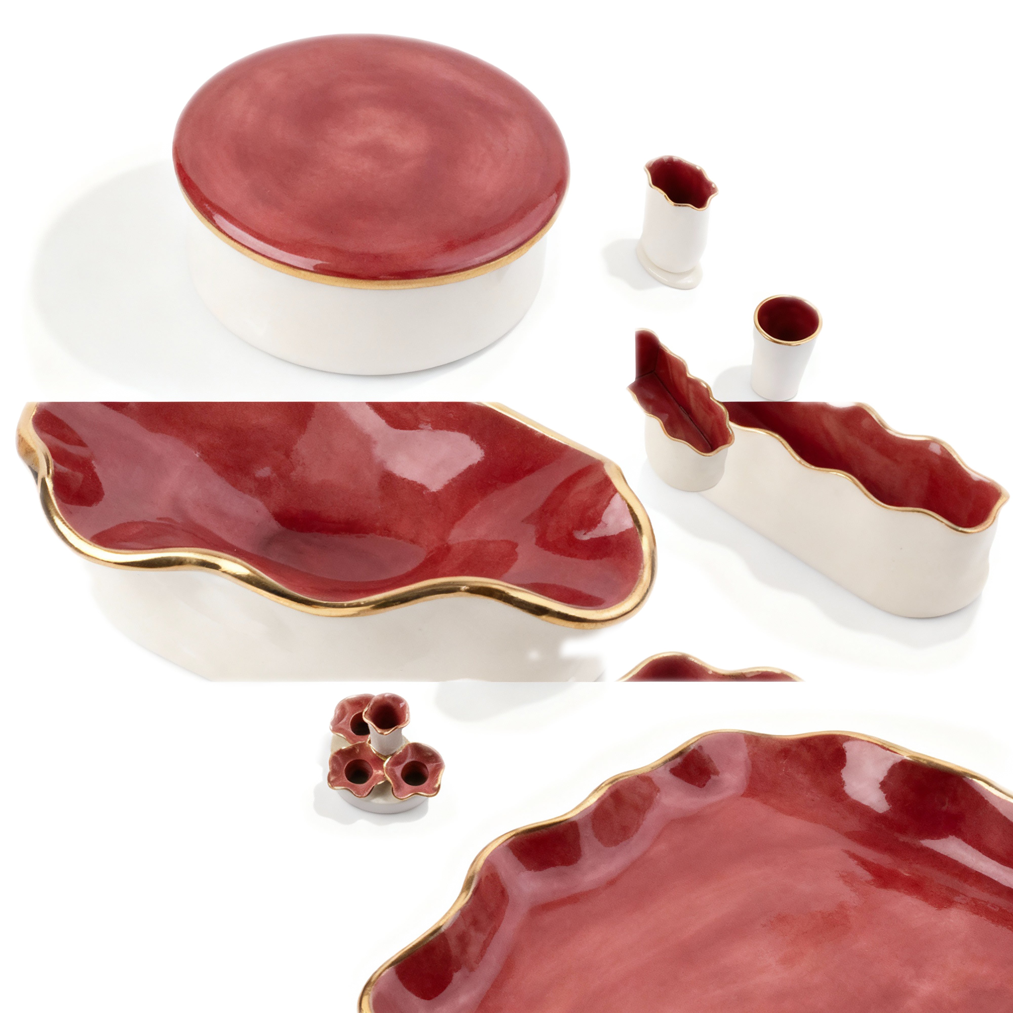 Idée Art Exclusive. Set of Burgundy Porcelain Bathroom Accessories.