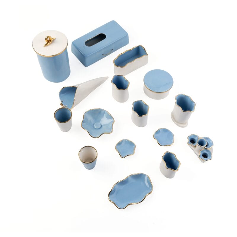 Idée Art Exclusive. Set of Blue Porcelain Bathroom Accessories.