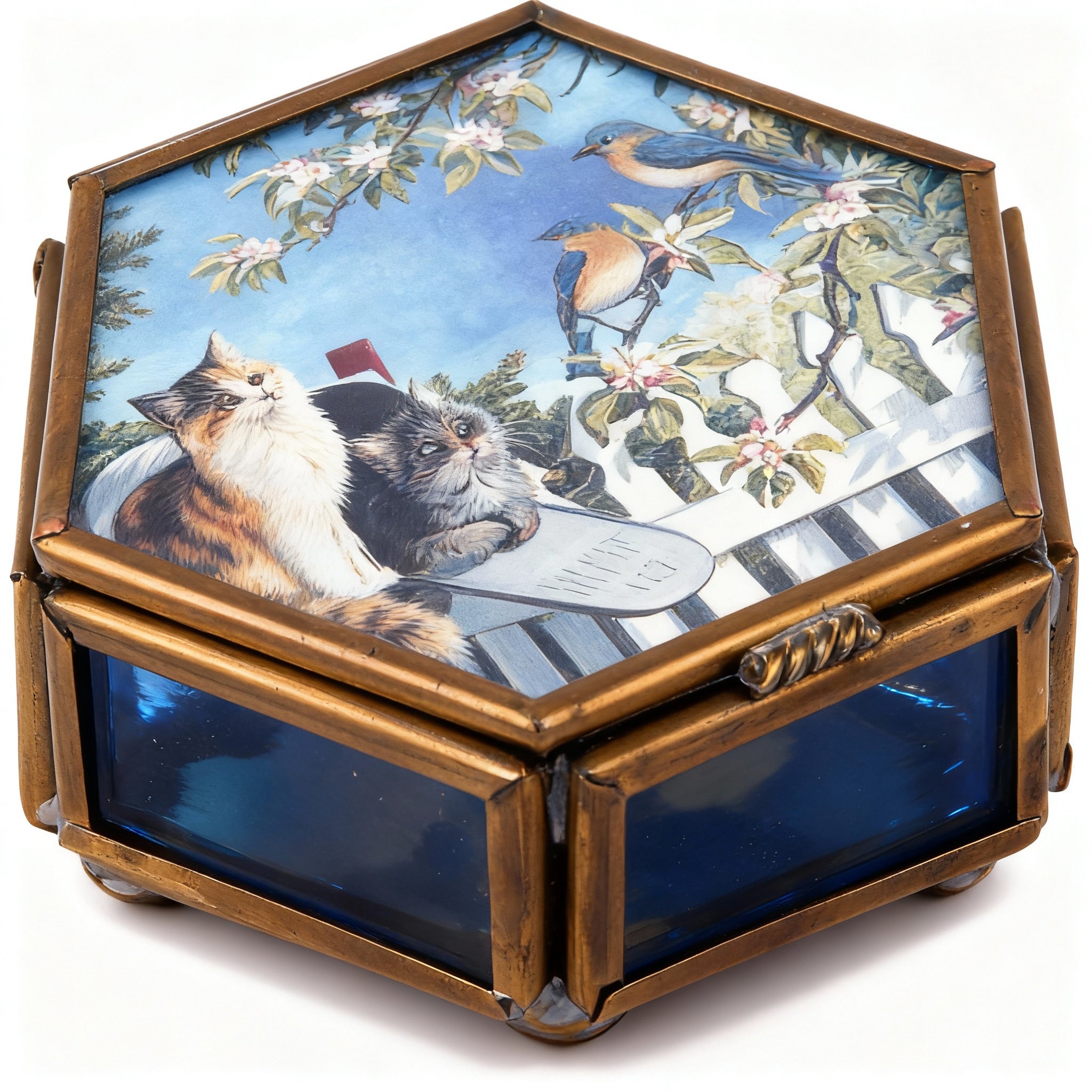 Idée Art Exclusive. Glass Souvenir Box with Cats Illustration.