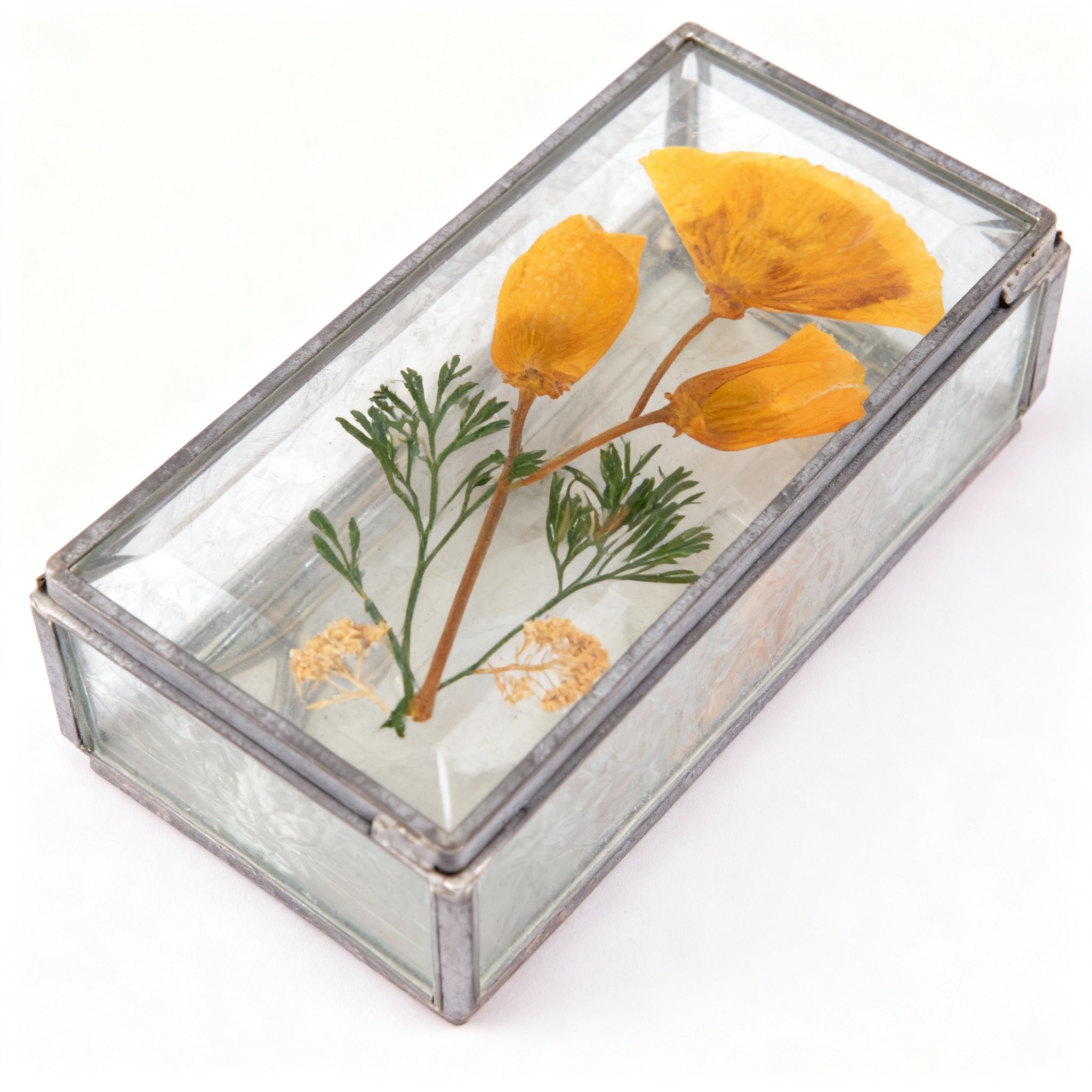 Idée Art Exclusive. Glass Souvenir Box with Flowers Illustration.