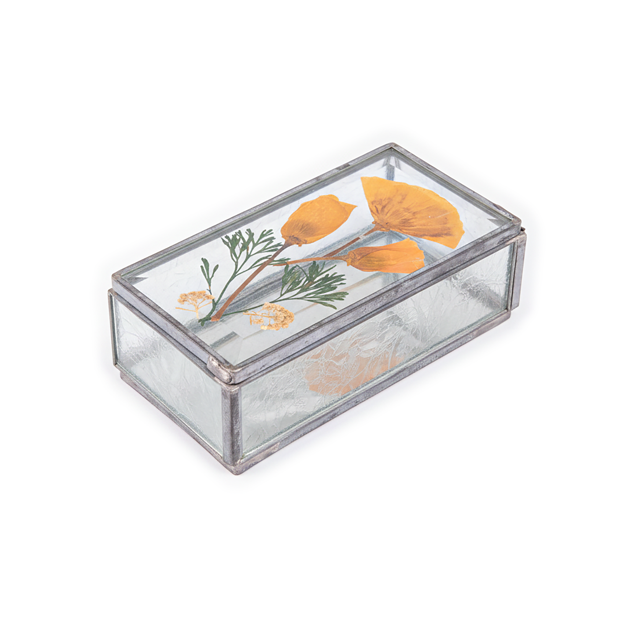 Idée Art Exclusive. Glass Souvenir Box with Flowers Illustration.