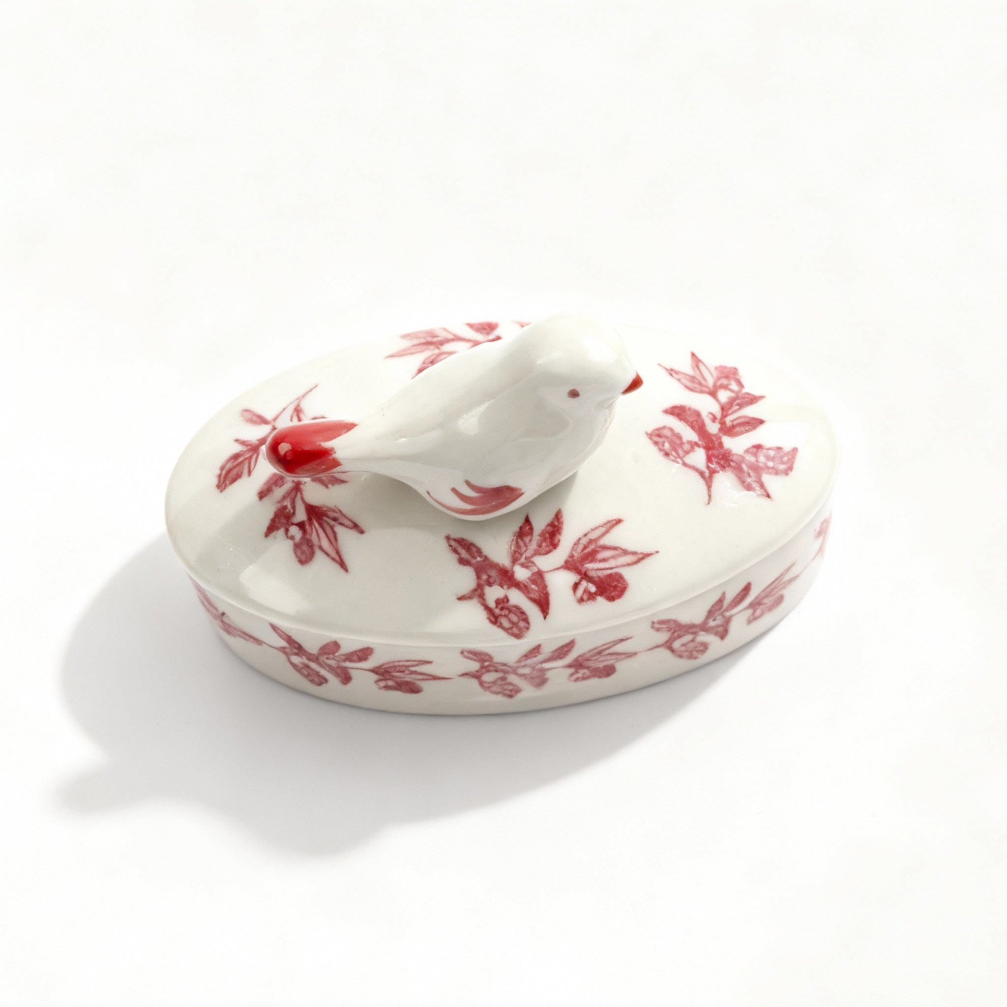 Idée Art Exclusive. Oval Porcelain Box with Bird Design. Small Size