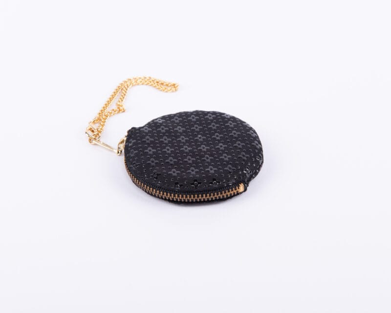 Idée Art Exclusive. Natural Leather Sling Bag with Black Florals. Small Size