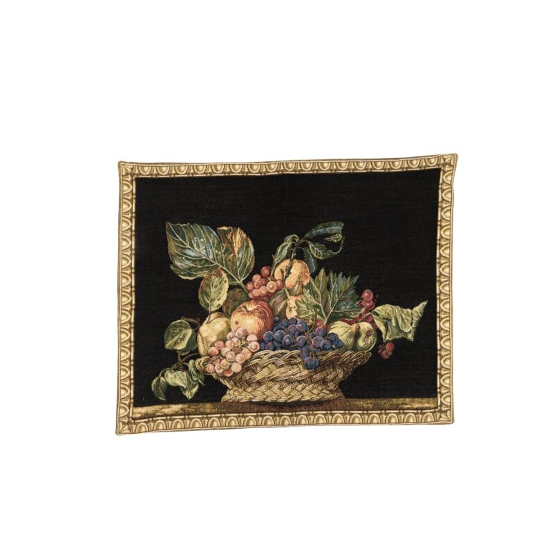 Idée Art Exclusive. Handmade Tapestry Tableau With Fruits Basket Design. Black Colour. Large Size
