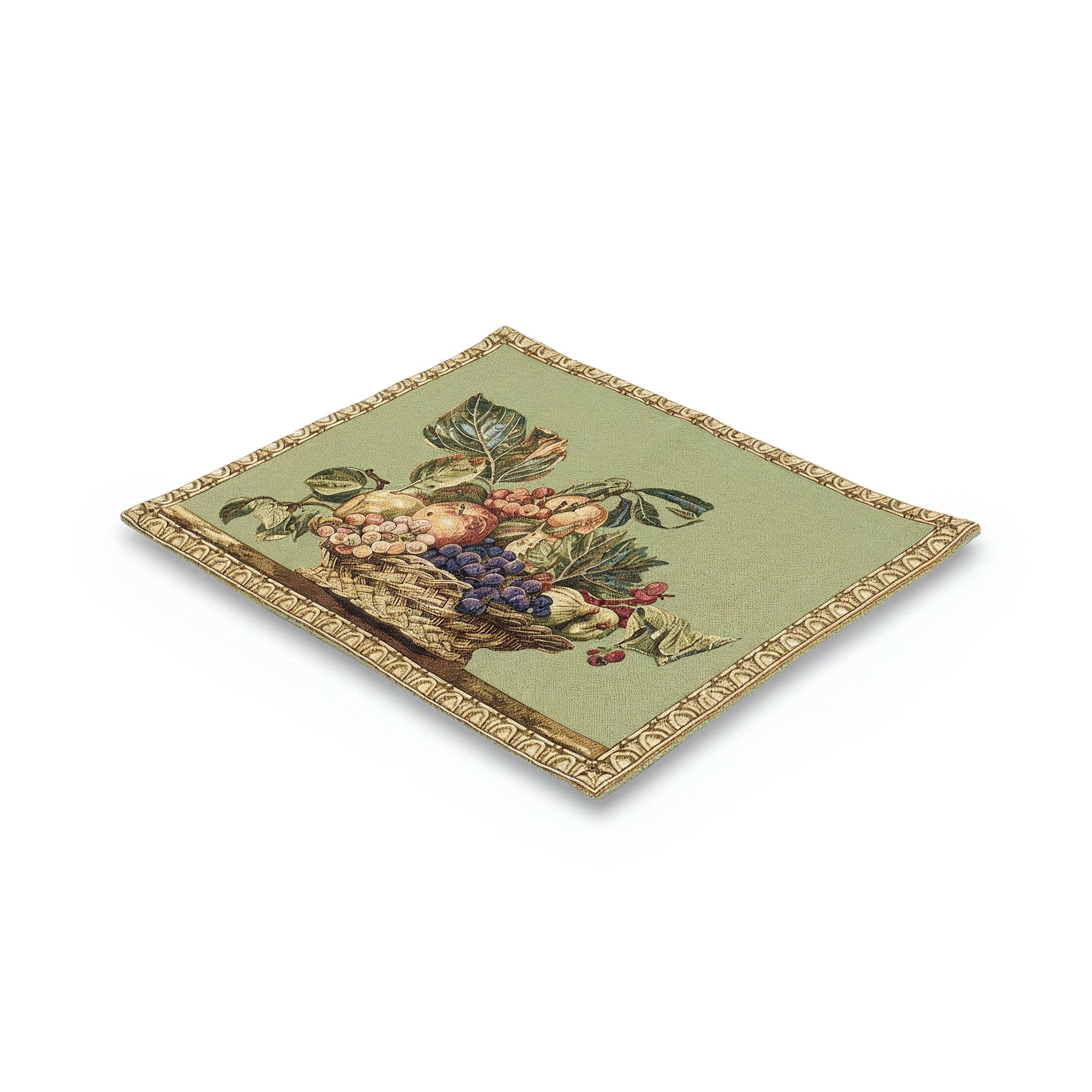 Idée Art Exclusive.Handmade Tapestry Tableau With Fruits Basket Design. Green Colour. Large Size