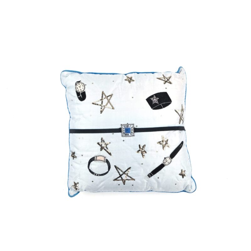 Idée Art Exclusive. Square Embroidered Cushion With Stars and Watches. Medium Size