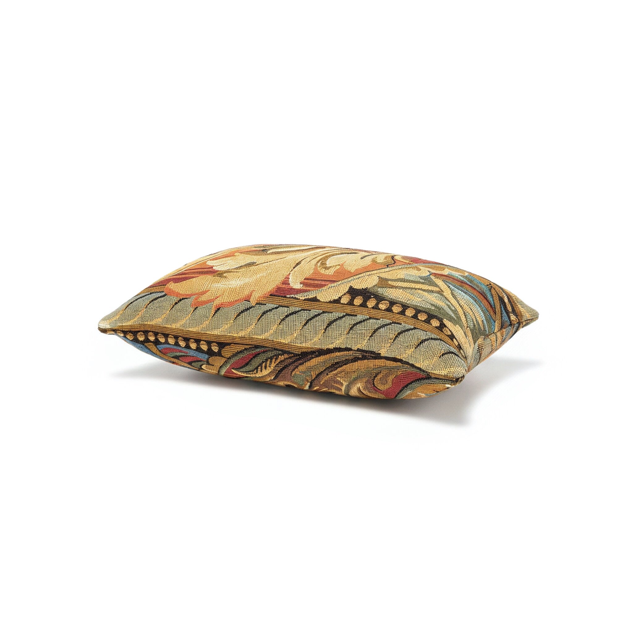 Idée Art Exclusive. Orange & Gold Cushion with Leaf Motif. Large Size