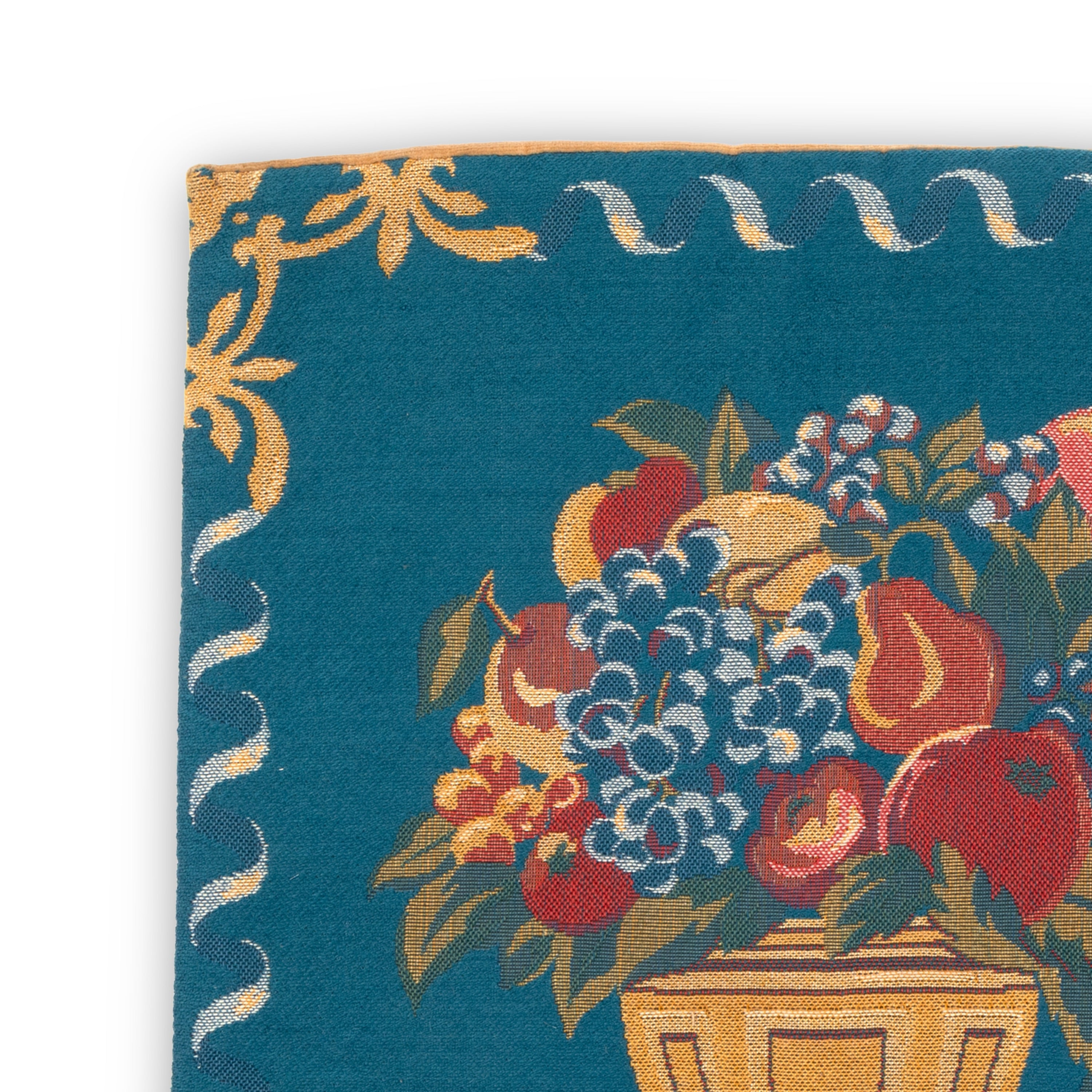 Idée Art Exclusive. Square Blue Cushion with Fruits Motif. Large Size