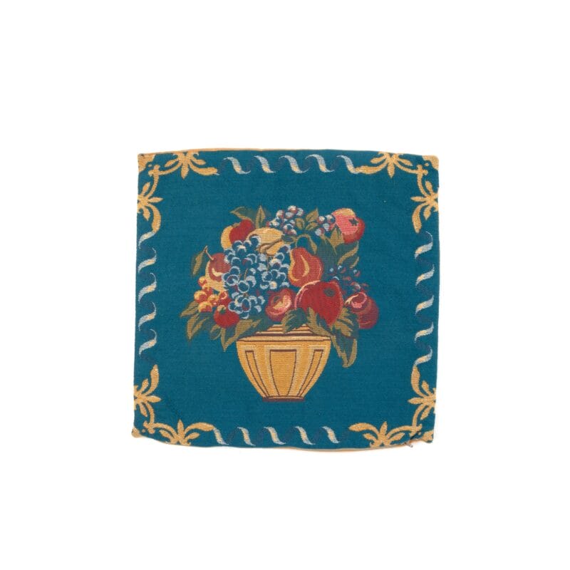 Idée Art Exclusive. Square Blue Cushion with Fruits Motif. Large Size
