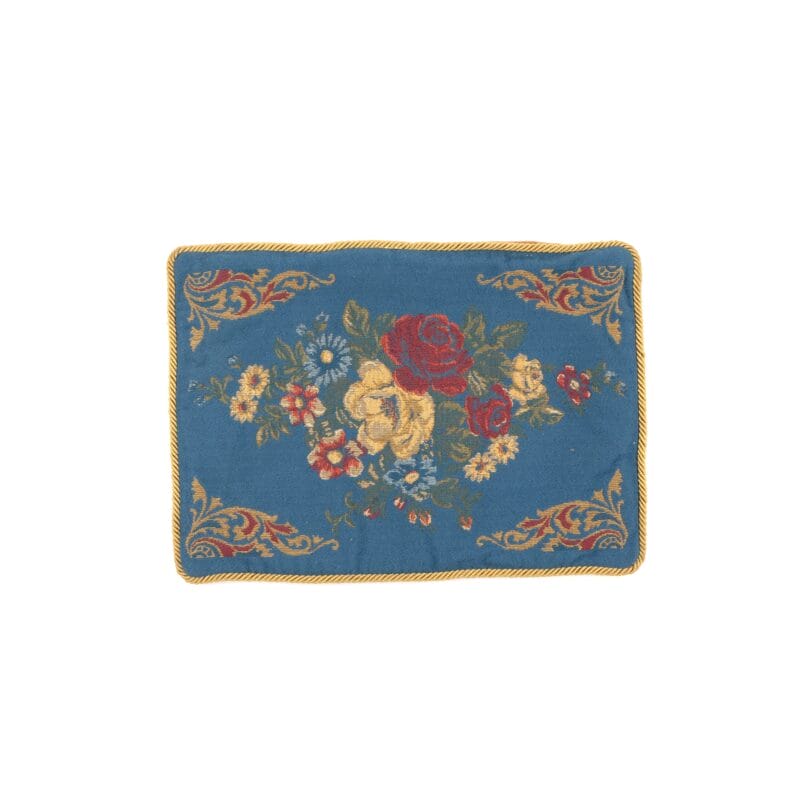 Idée Art Exclusive. Rectangular Blue Cushion with Floral Motif. Large Size