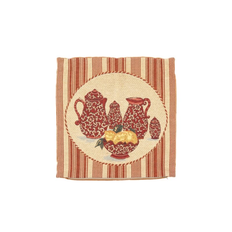Idée Art Exclusive. Square Cushion with Tea Set Motif. Large Size