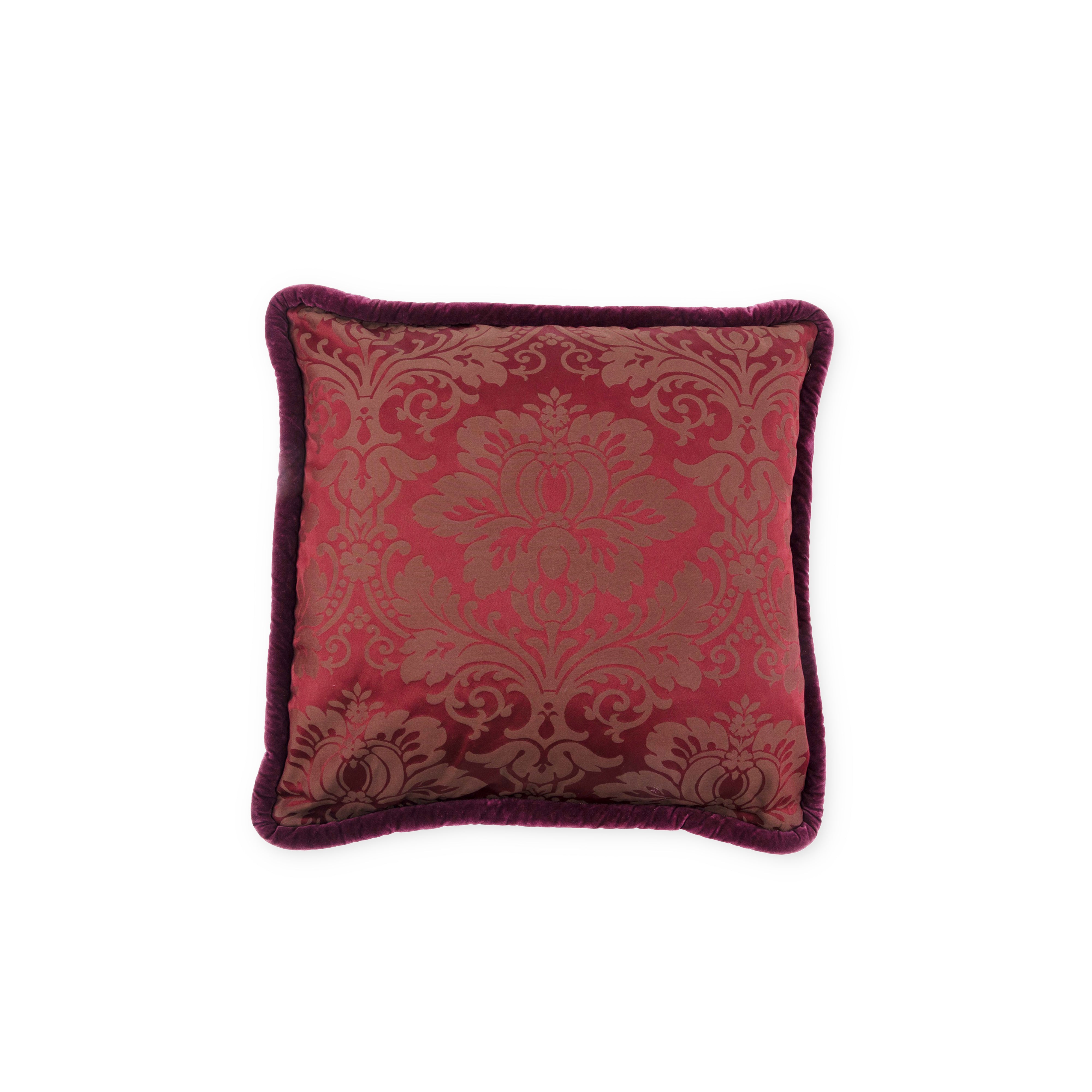 Idée Art Exclusive. Square Burgundy Brocade Cushion. Large Size