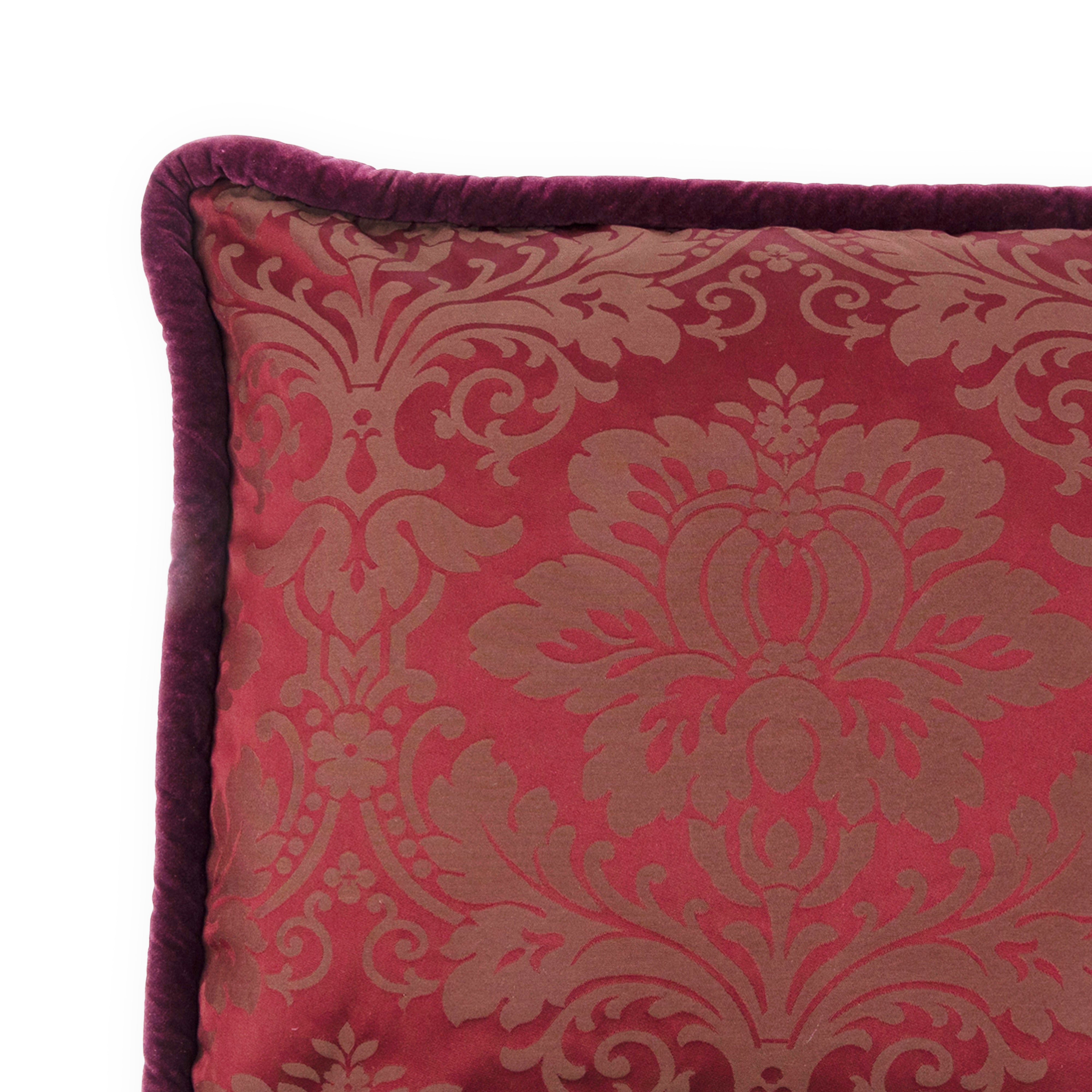 Idée Art Exclusive. Square Burgundy Brocade Cushion. Large Size