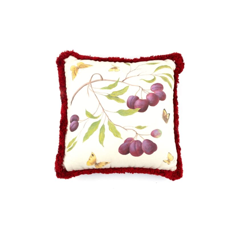 Idée Art Exclusive. Square White Cushion with Fruits Motif. Large Size