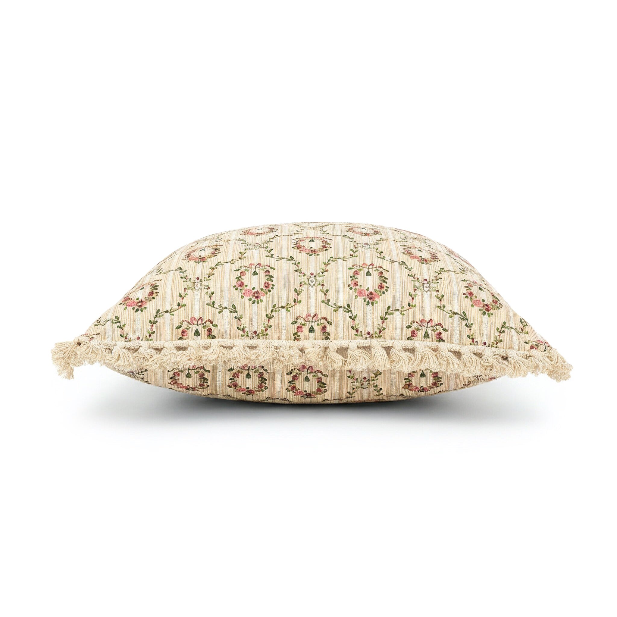 Idée Art Exclusive. Beige Cushion with Floral Motifs. Large Size