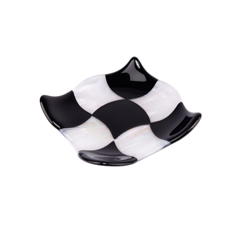 Idée Art Exclusive. Glass Decorative Plate with Checkered Pattern. Small Size