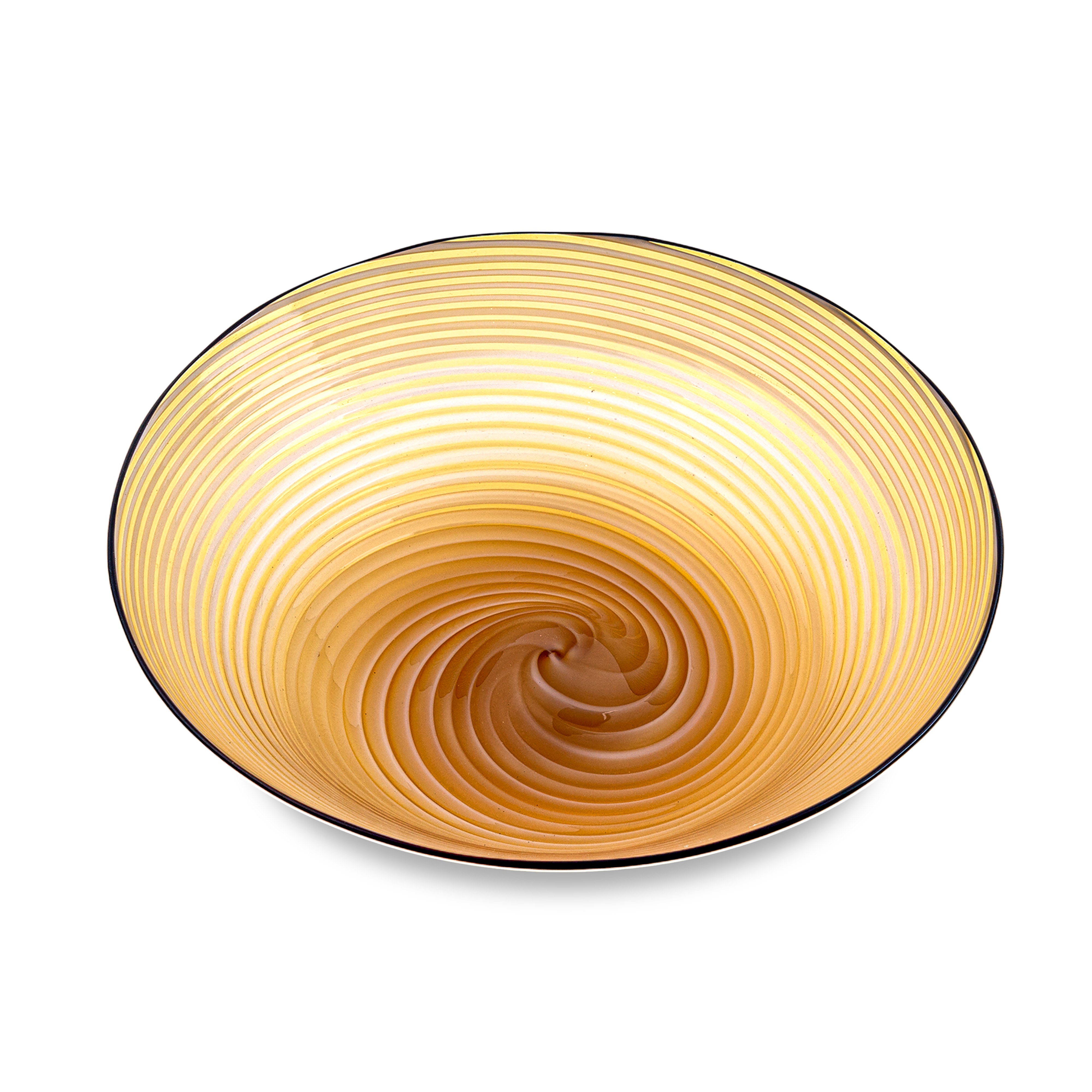 Idée Art Exclusive. Orange Striped Glass Decorative Bowl. Large Size