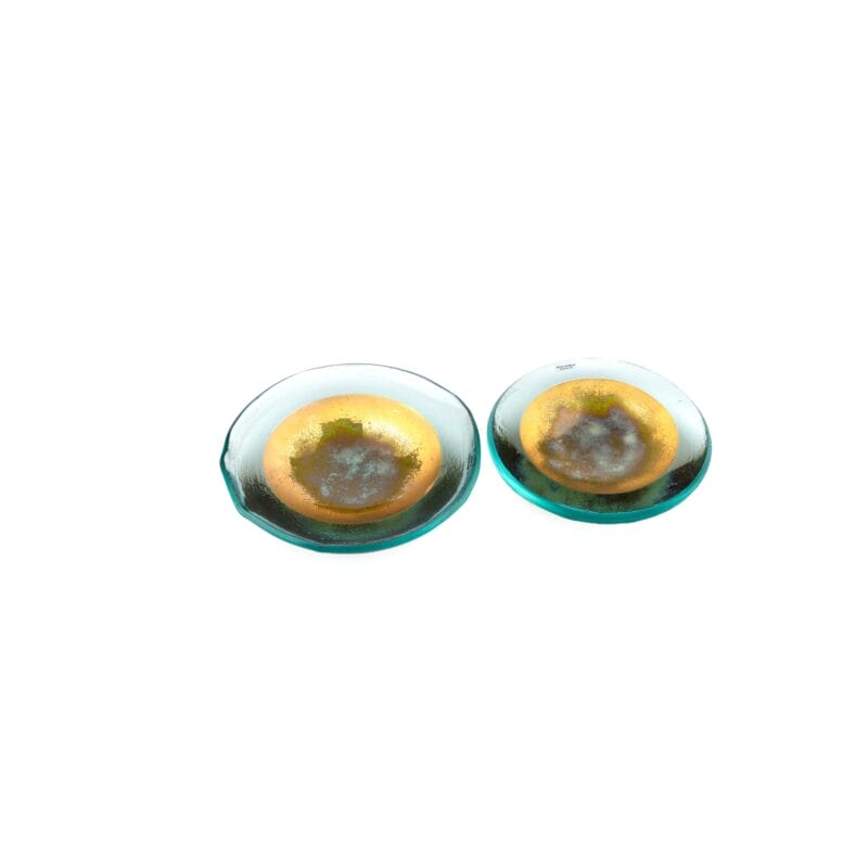 Idée Art Exclusive. A Set of 2 Blue Plates Crafted from Crystal and Gold Plated. Small Size