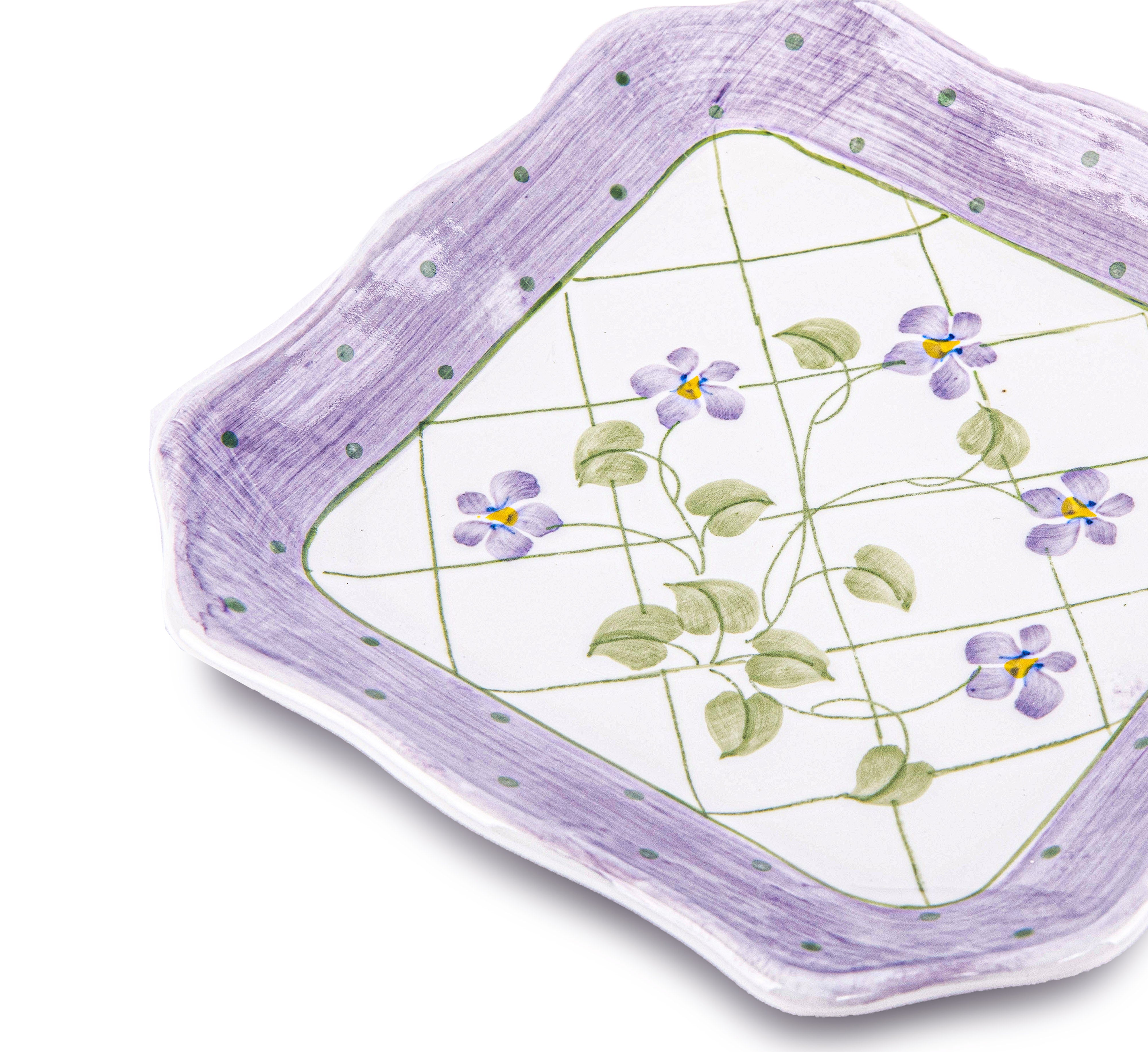 Idée Art Exclusive. Porcelain Decorative Plate with Purple Flowers. Small Size