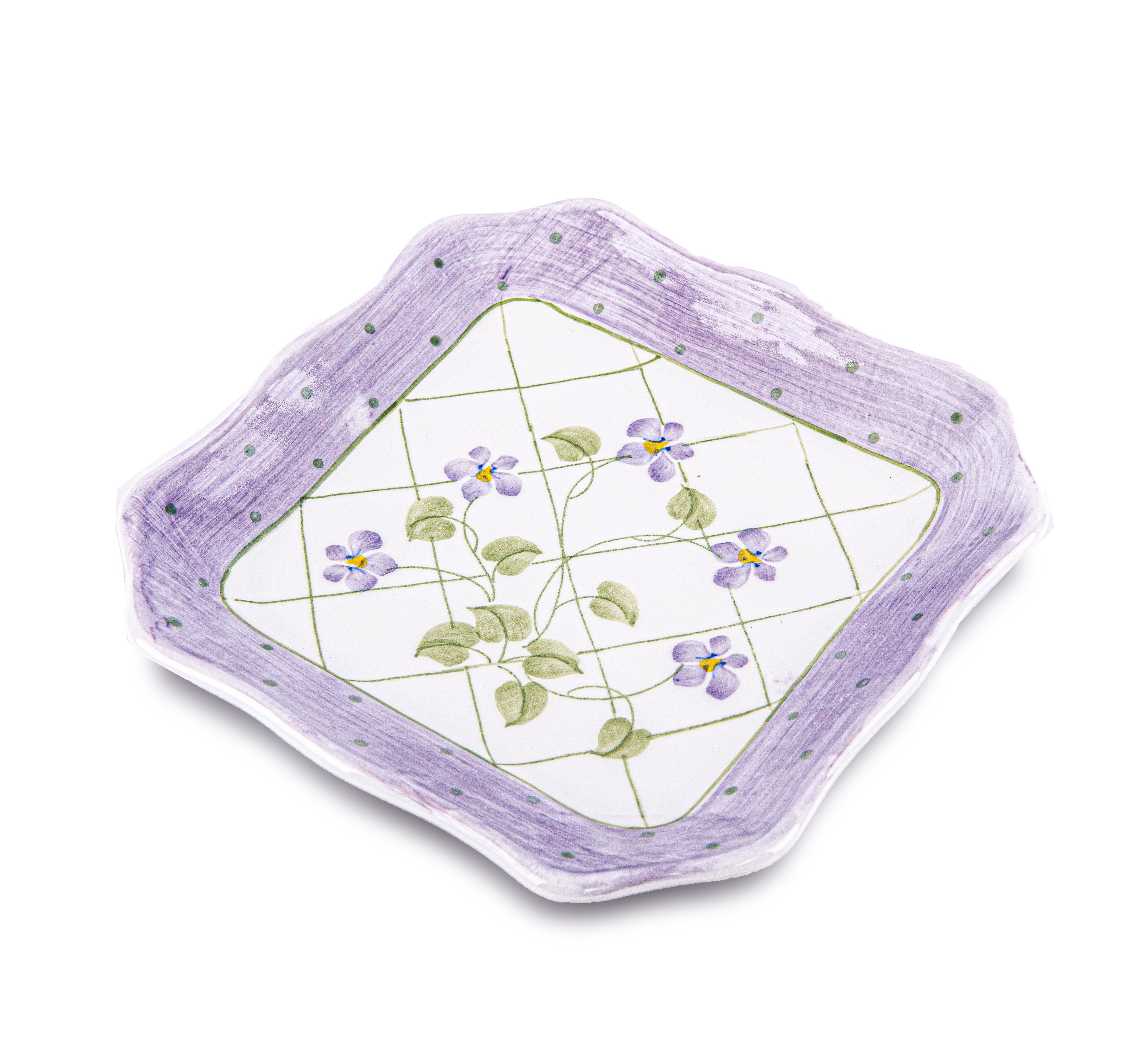 Idée Art Exclusive. Porcelain Decorative Plate with Purple Flowers. Small Size