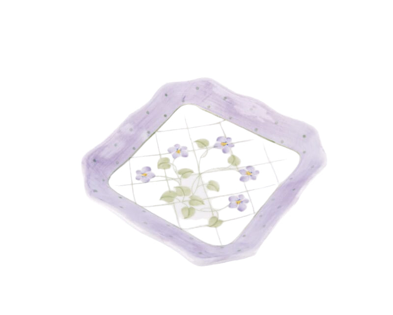 Idée Art Exclusive. Porcelain Decorative Plate with Purple Flowers. Small Size