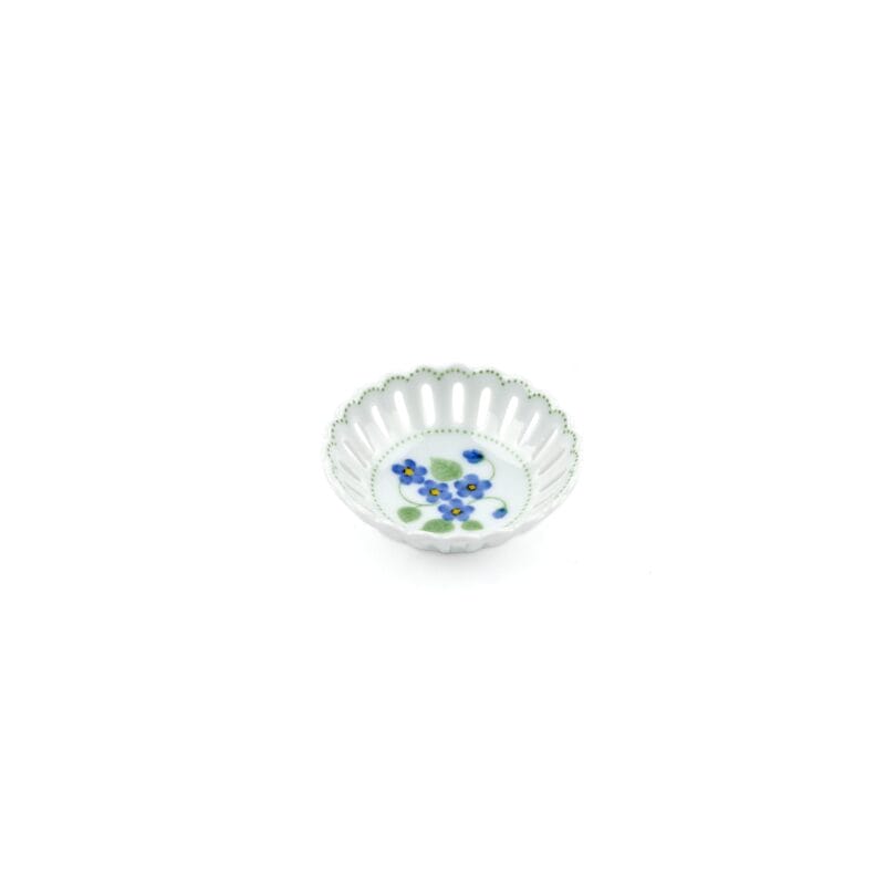Idée Art Exclusive. Round Porcelain Decorative Plate with Blue flower Illustration. Extra Small Size