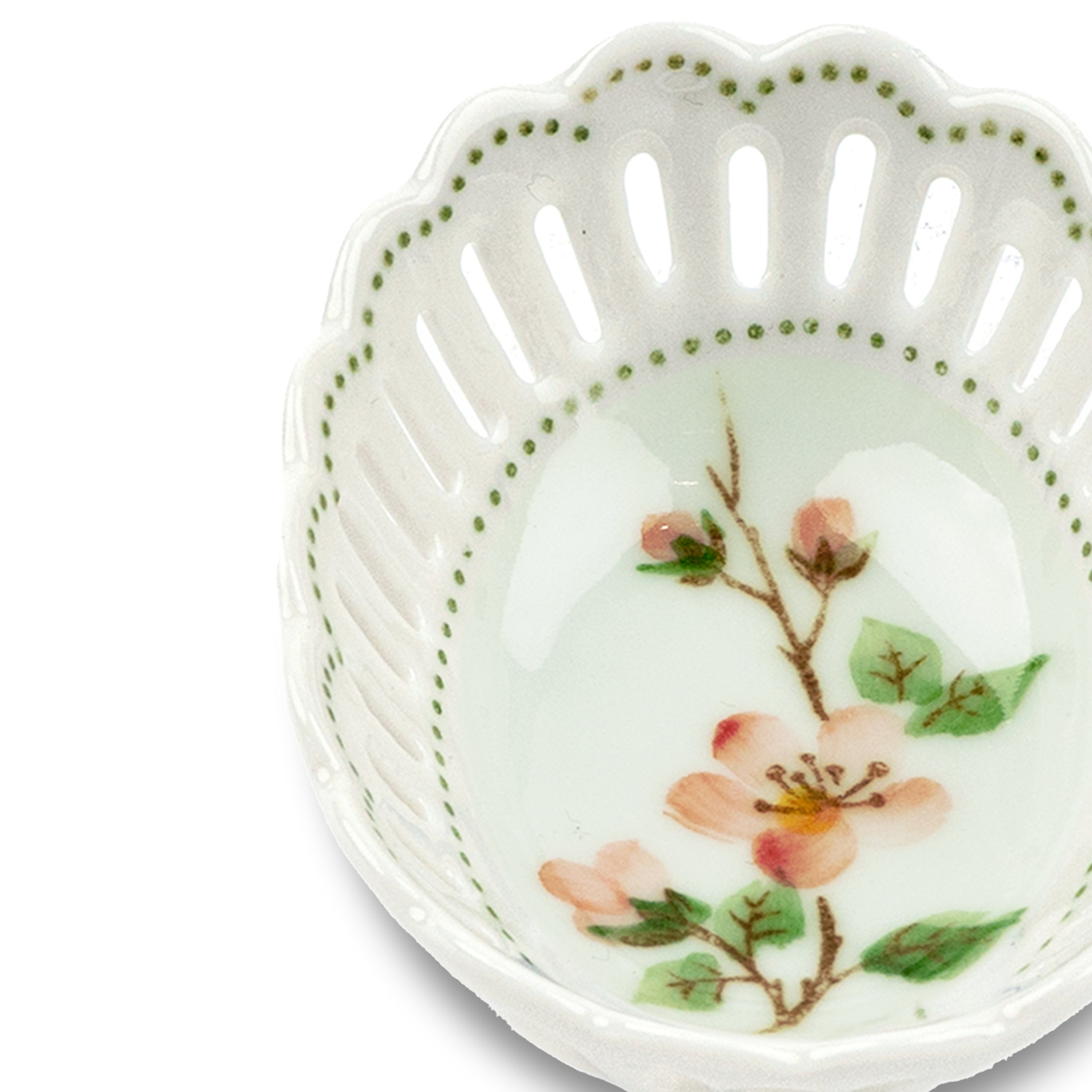 Idée Art Exclusive. Oval Porcelain Decorative Plate with Pink Flower Illustration. Extra Small Size
