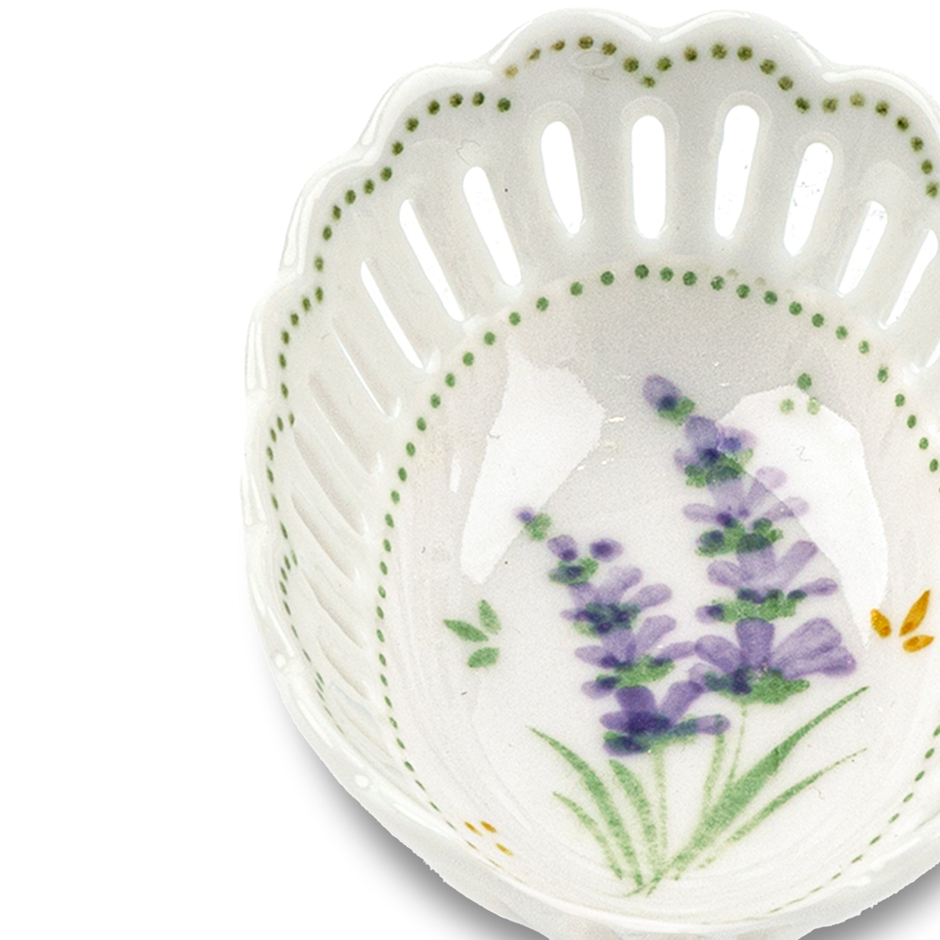 Idée Art Exclusive. Oval Porcelain Decorative Plate with Lavender Illustration. Extra Small Size