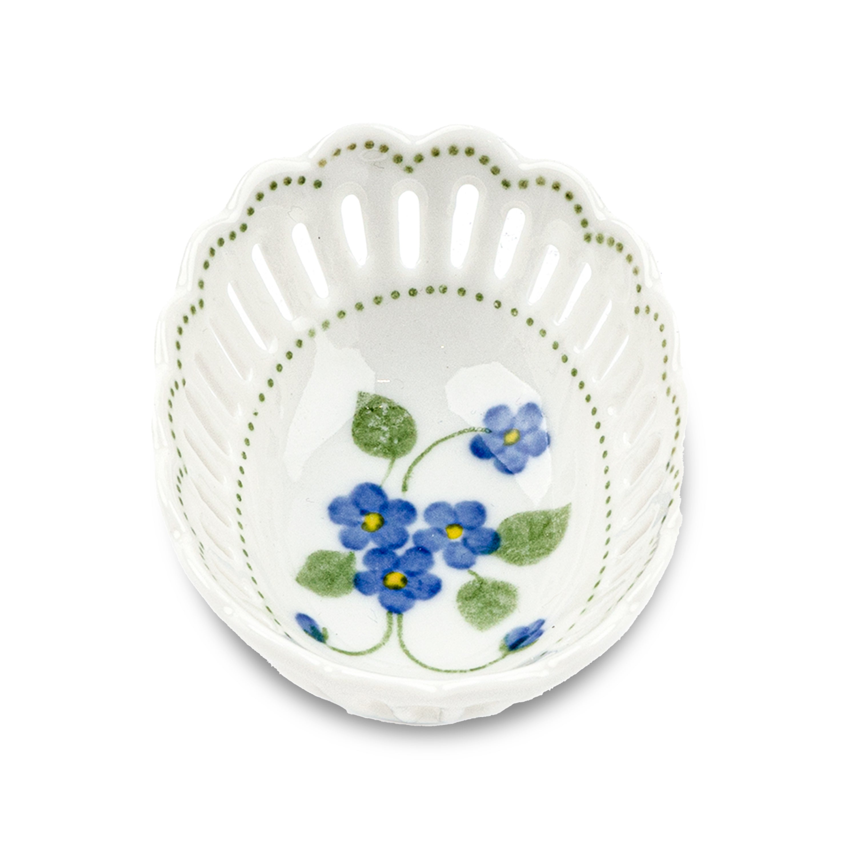 Idée Art Exclusive. Oval Porcelain Decorative Plate with Blue Flower Illustration. Extra Small Size