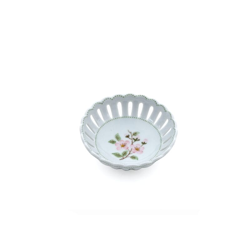 Idée Art Exclusive. Round Porcelain Decorative Plate with Pink Flower Illustration. Small Size