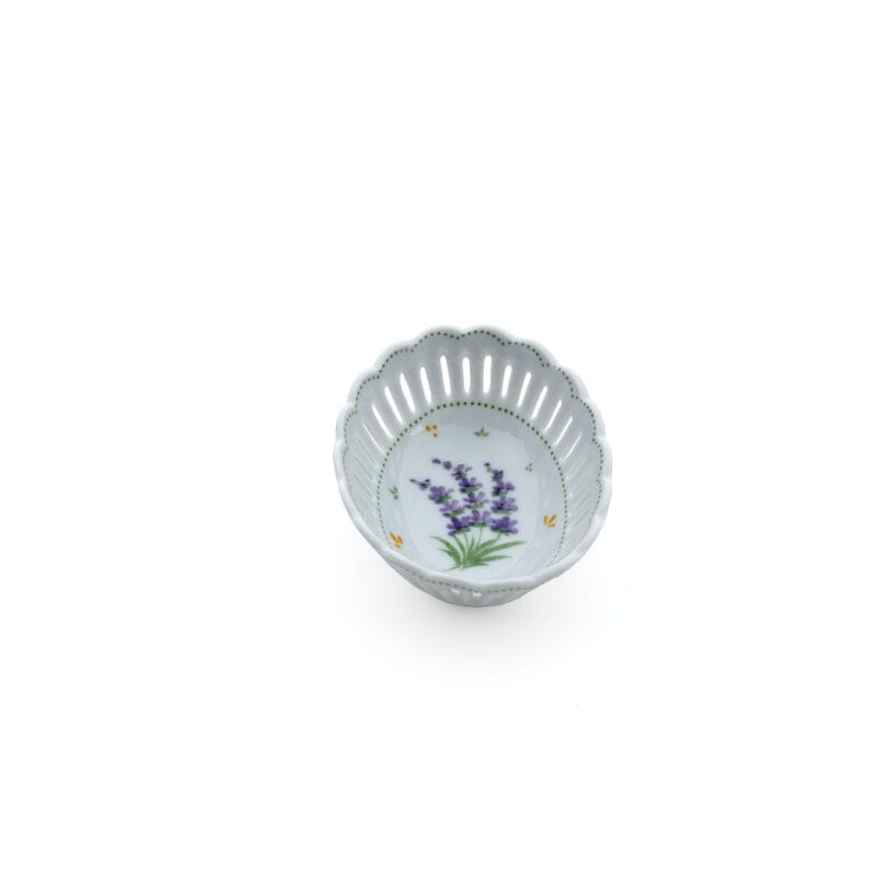 Idée Art Exclusive. Oval Porcelain Decorative Plate with Lavender Illustration. Small Size