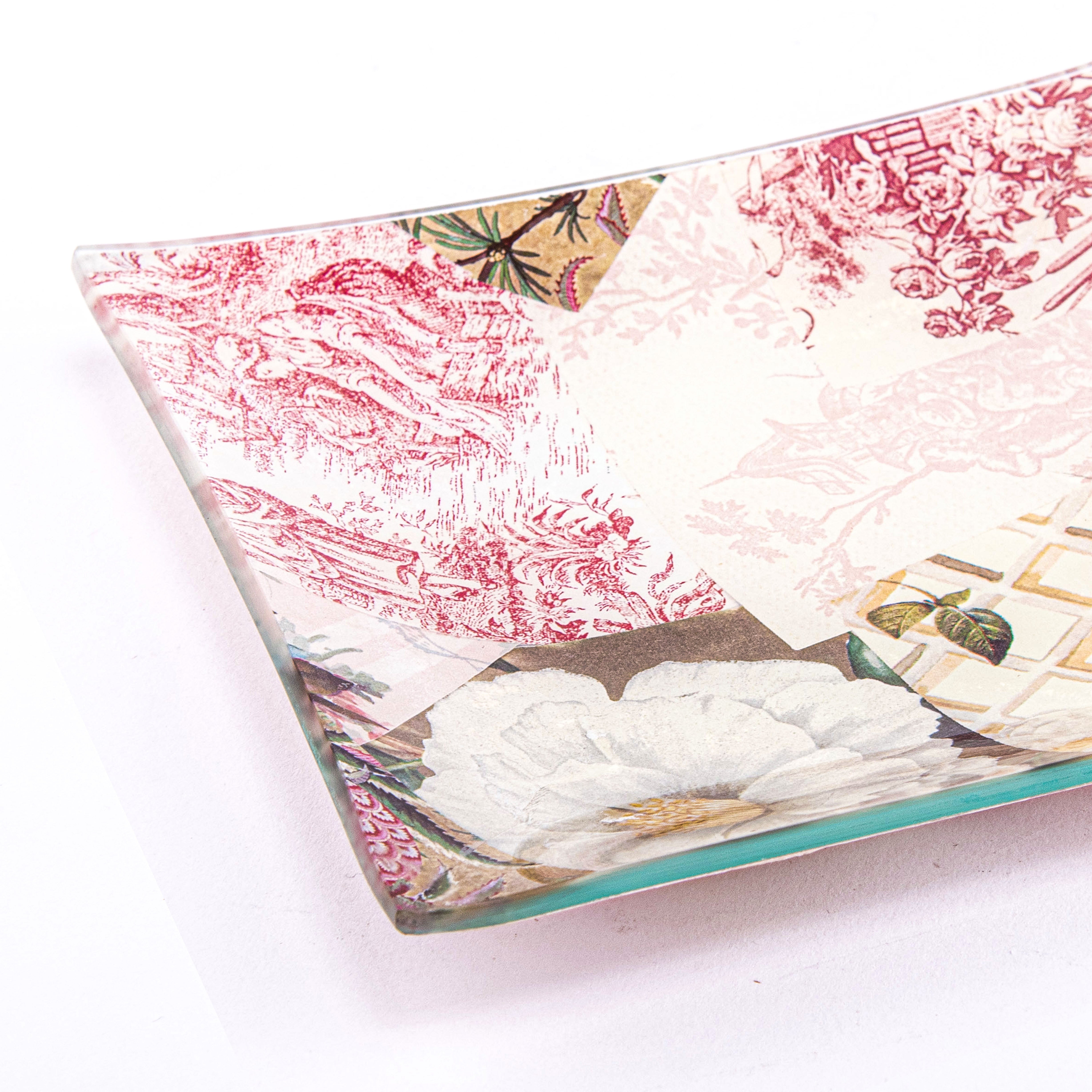 Idée Art Exclusive. Square Glass Decorative Plate. Small Size