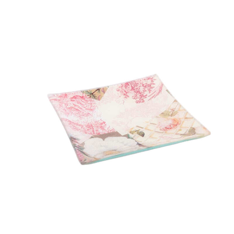 Idée Art Exclusive. Square Glass Decorative Plate. Small Size
