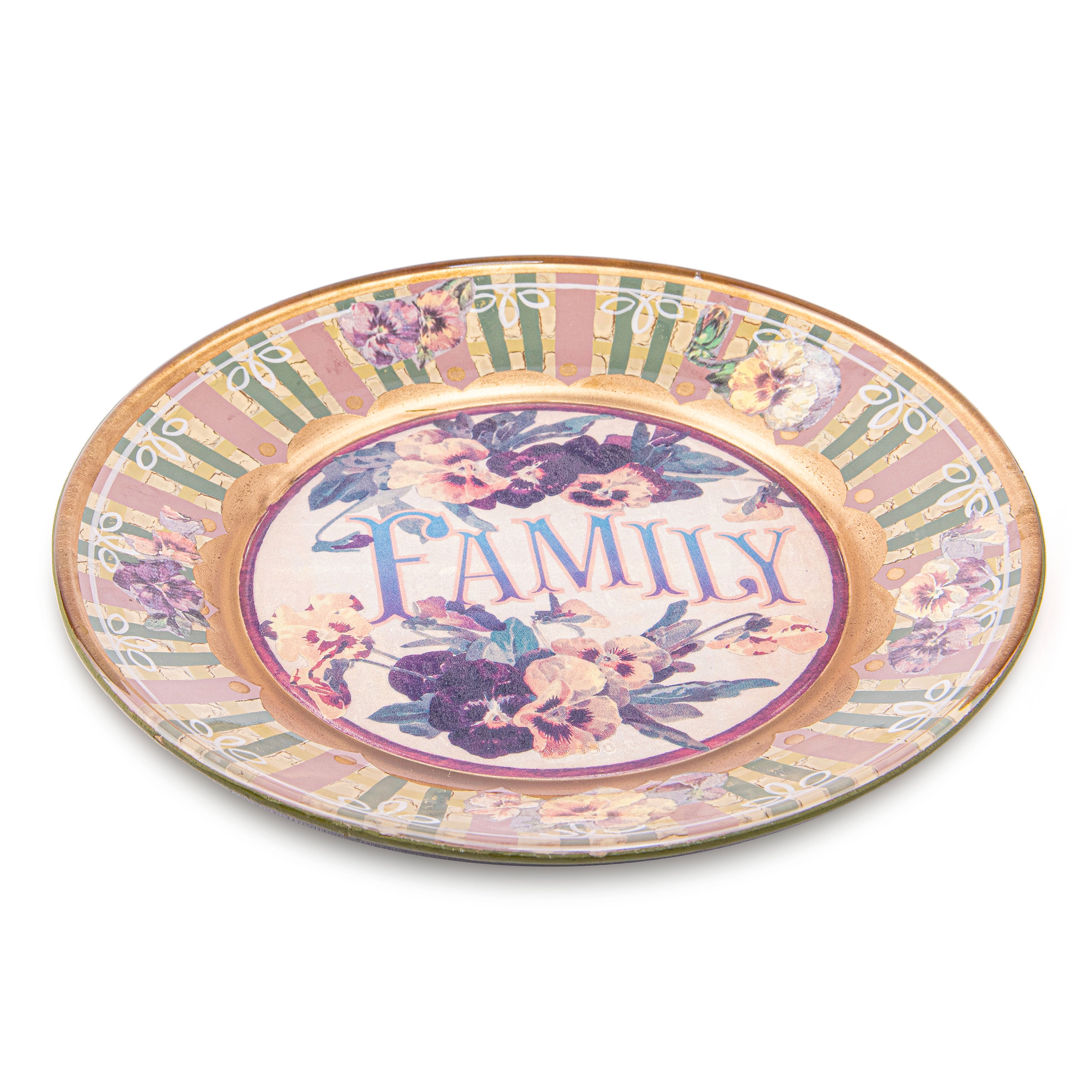 Idée Art Exclusive. Glass Decorative Plate with the word "Family". Small Size