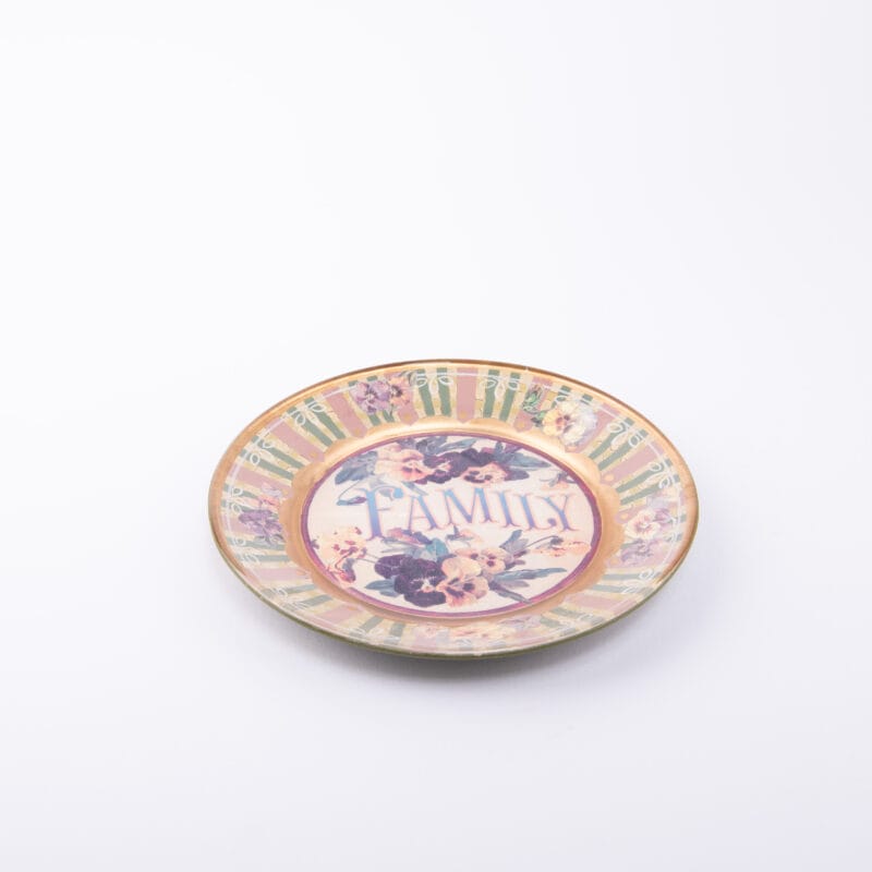 Idée Art Exclusive. Glass Decorative Plate with the word "Family". Small Size