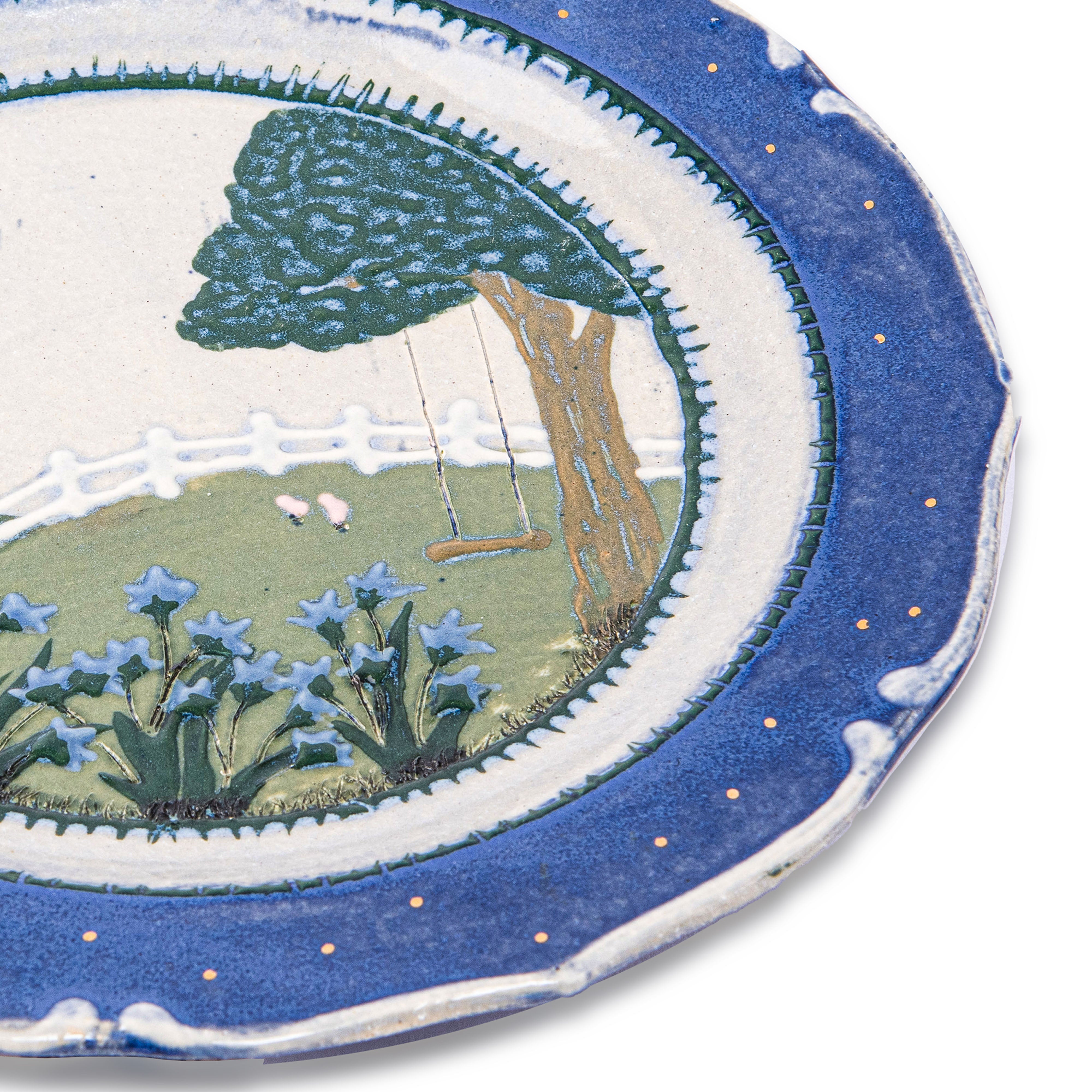 Idée Art Exclusive. Porcelain Decorative Plate with a Window and Garden Illustration. Medium Size