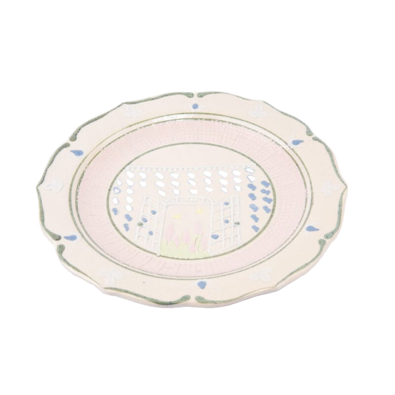 Idée Art Exclusive. Porcelain Decorative Plate with a Window and Garden Illustration. Medium Size