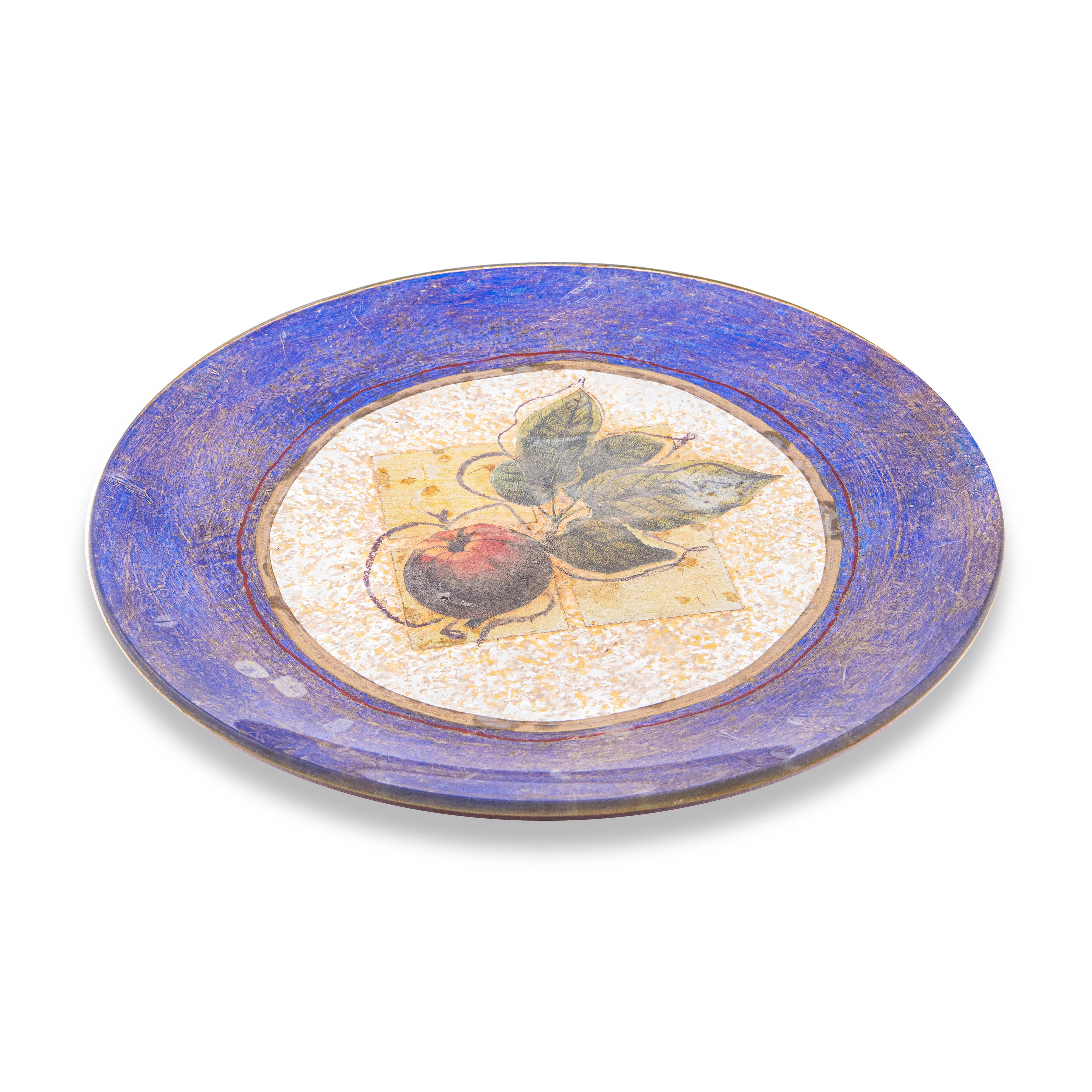 Idée Art Exclusive. Glass Decorative Plate with Fruit Illustration. Medium Size