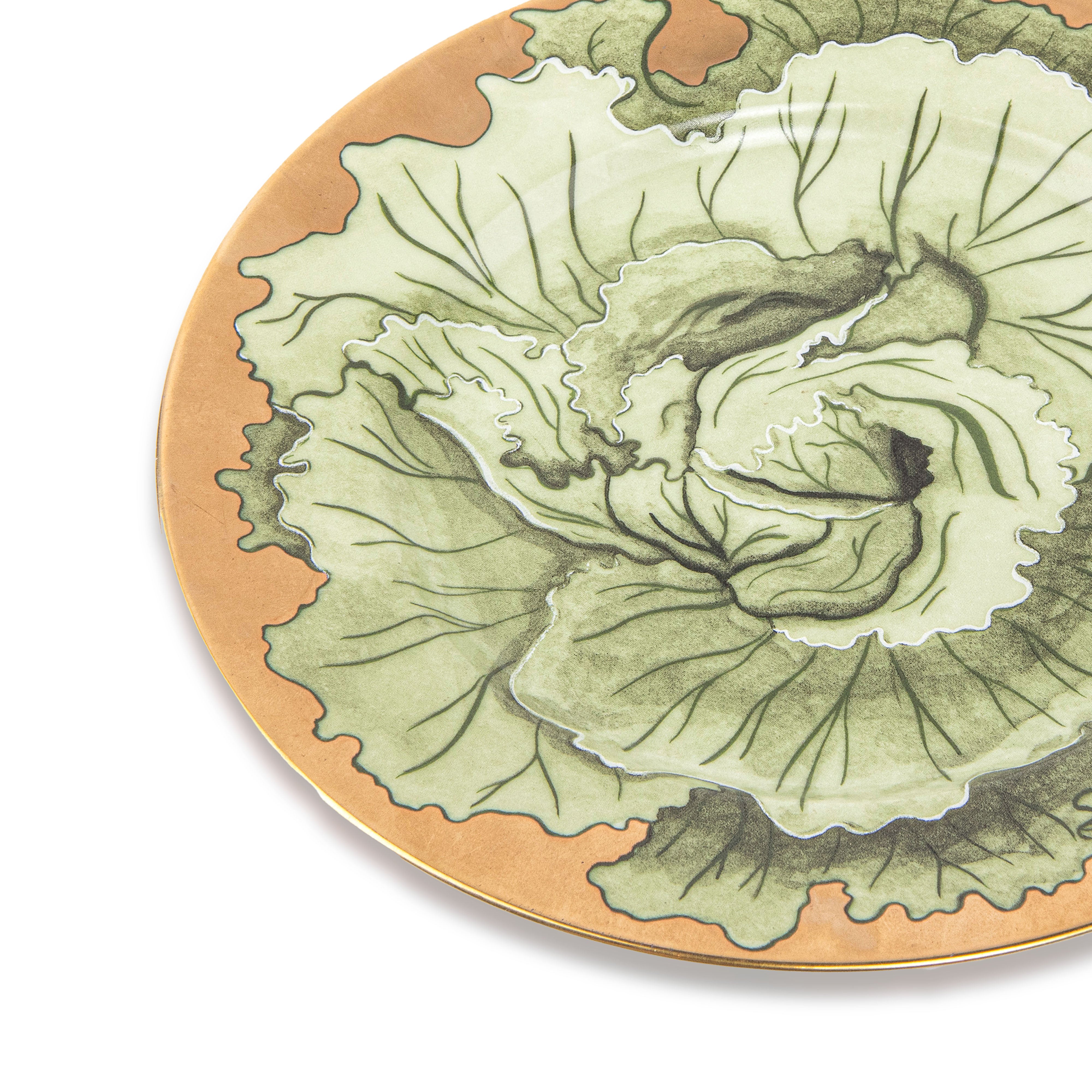 Idée Art Exclusive. Porcelain Decorative Plate with Cabbage Illustration. Medium size