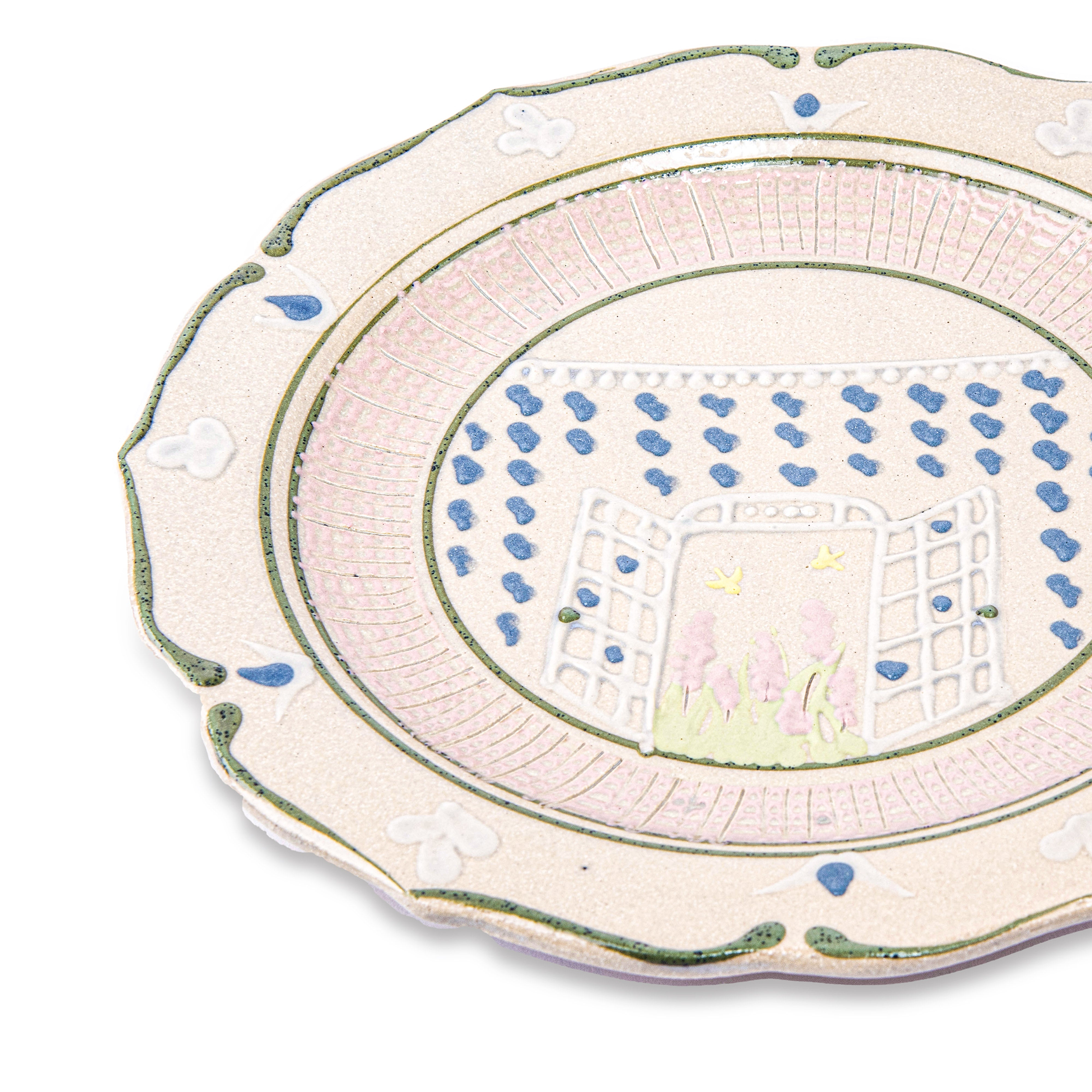 Idée Art Exclusive. Porcelain Decorative Plate with House Illustration. Large Size