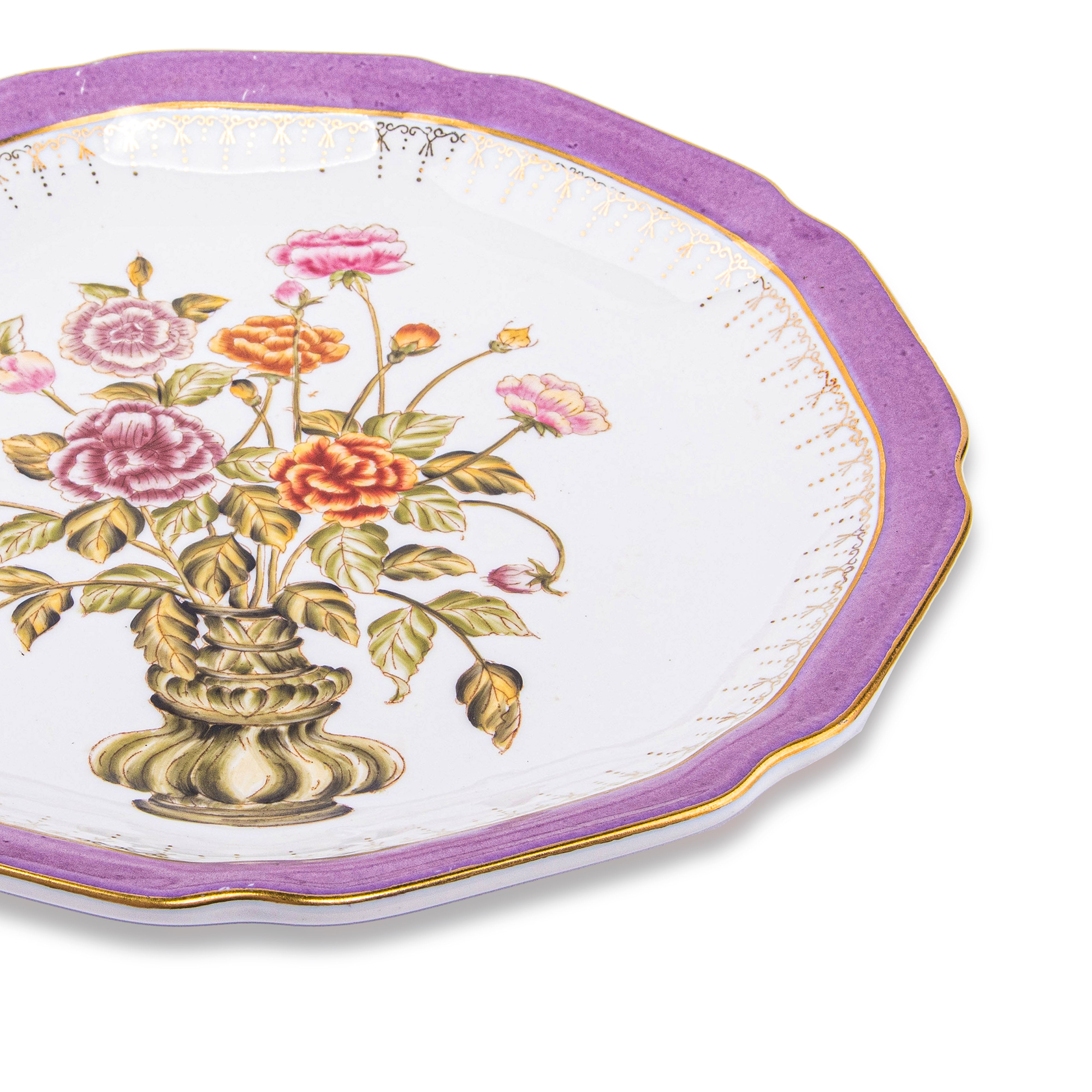 Idée Art Exclusive. Porcelain Decorative Plate with Bouquet Illustration. Large Size