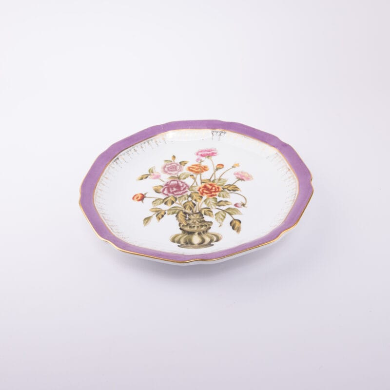 Idée Art Exclusive. Porcelain Decorative Plate with Bouquet Illustration. Large Size