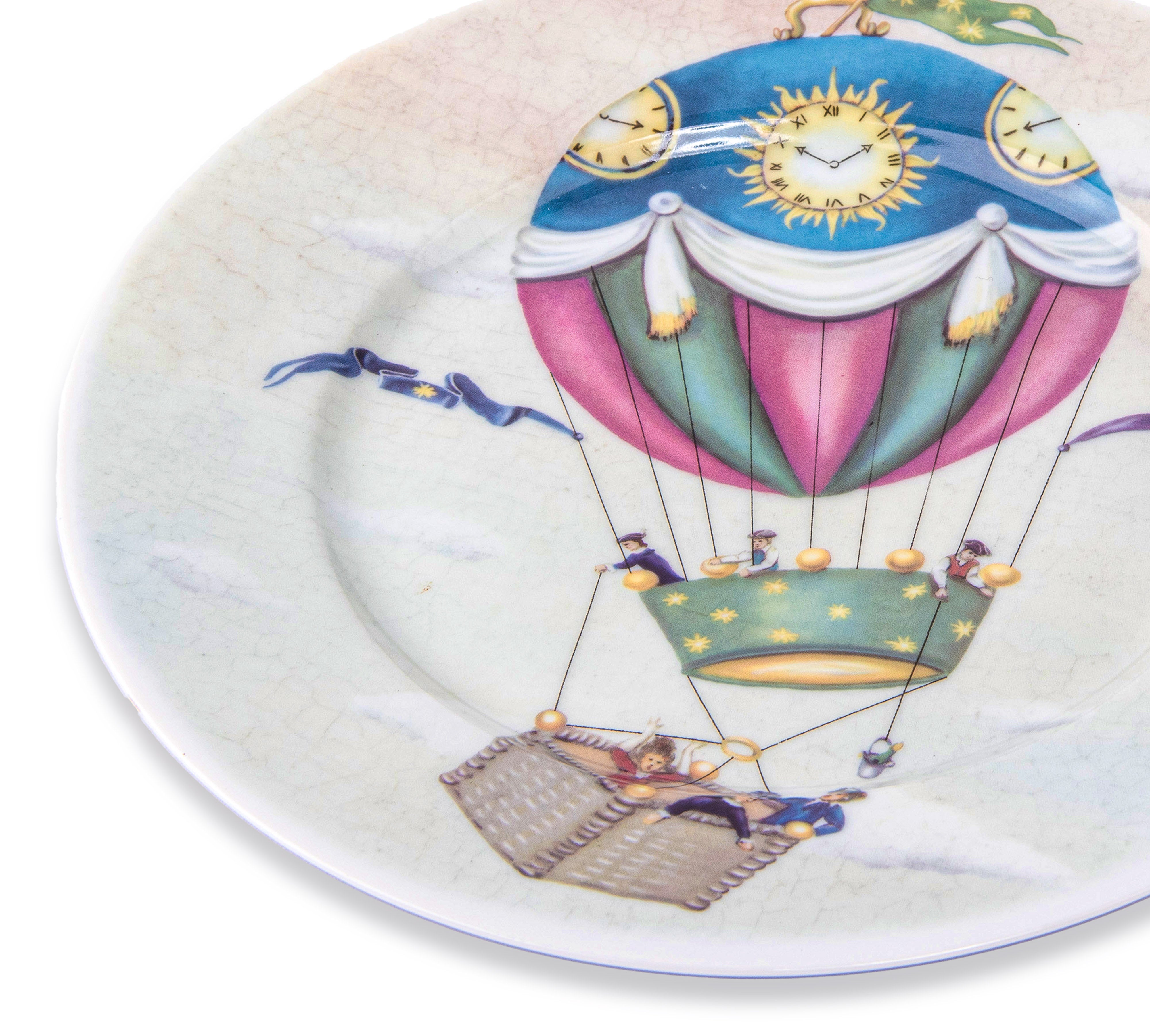 Idée Art Exclusive. Porcelain Decorative Plate with Balloon Illustration. Small Size