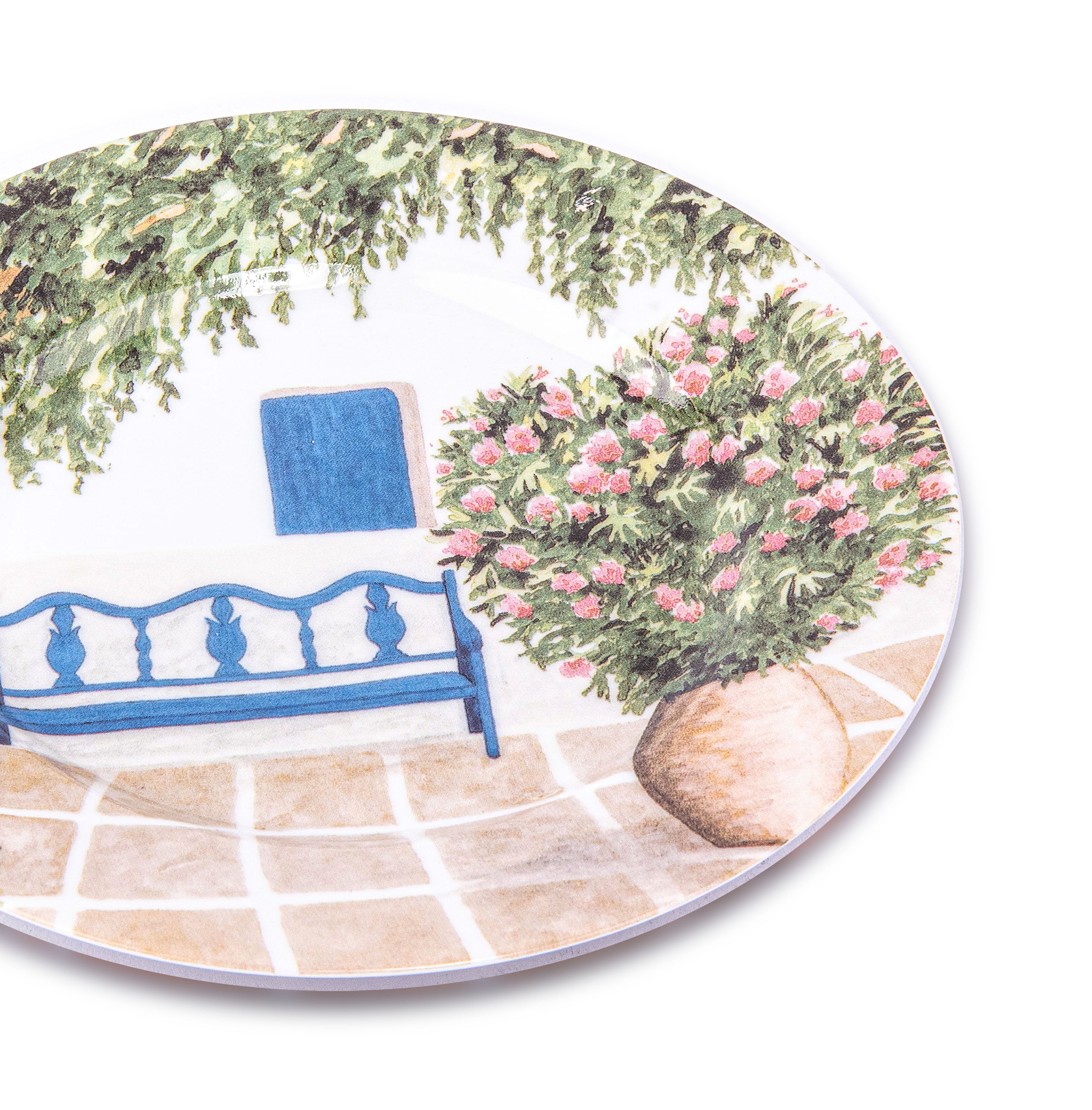 Idée Art Exclusive. Porcelain Decorative Plate with Garden Illustration. Small Size