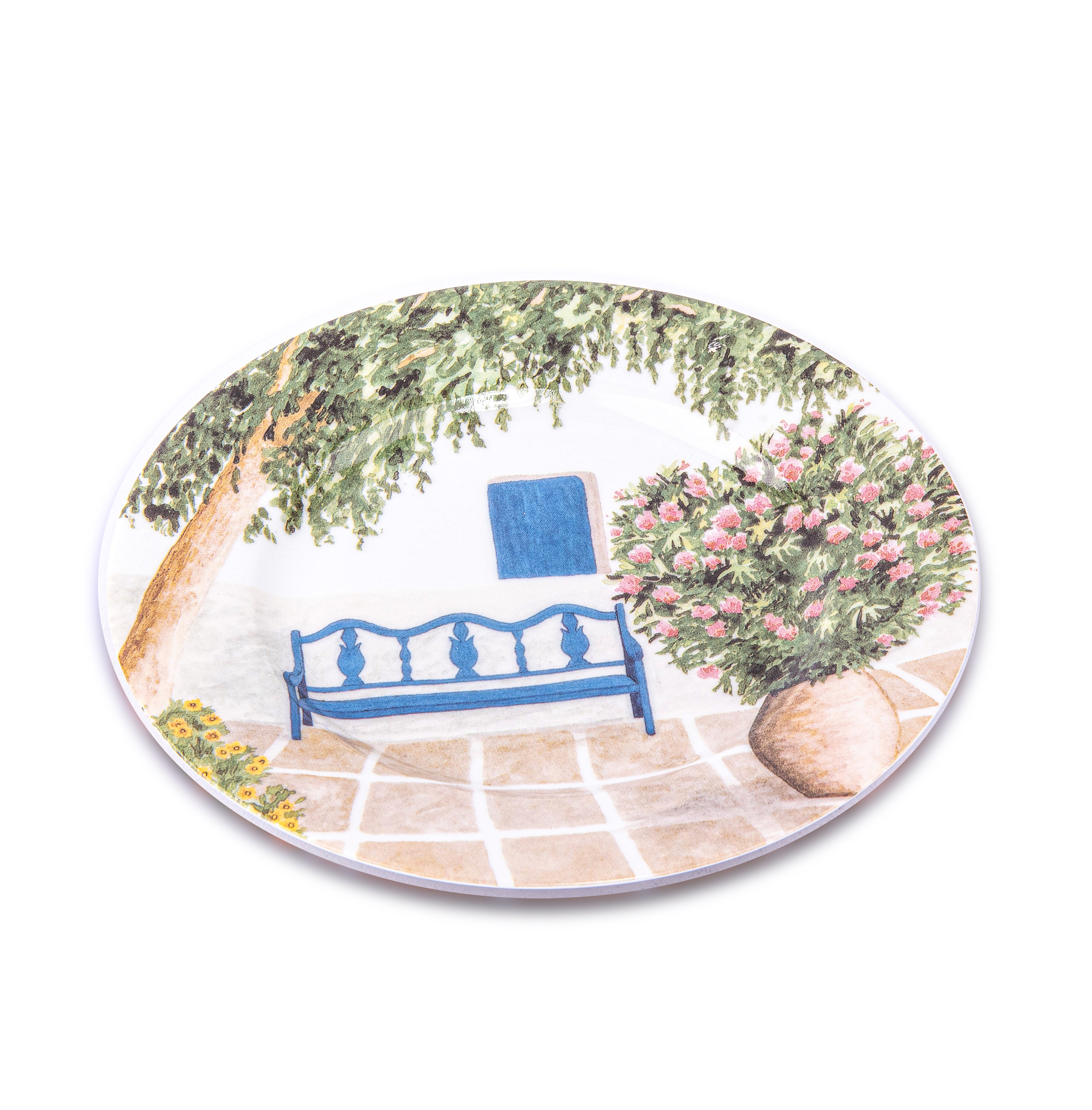 Idée Art Exclusive. Porcelain Decorative Plate with Garden Illustration. Small Size