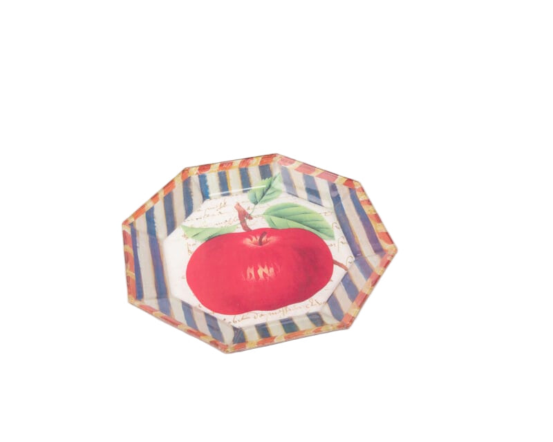 Idée Art Exclusive. Glass Decorative Plate with Apple Illustration. Medium Size